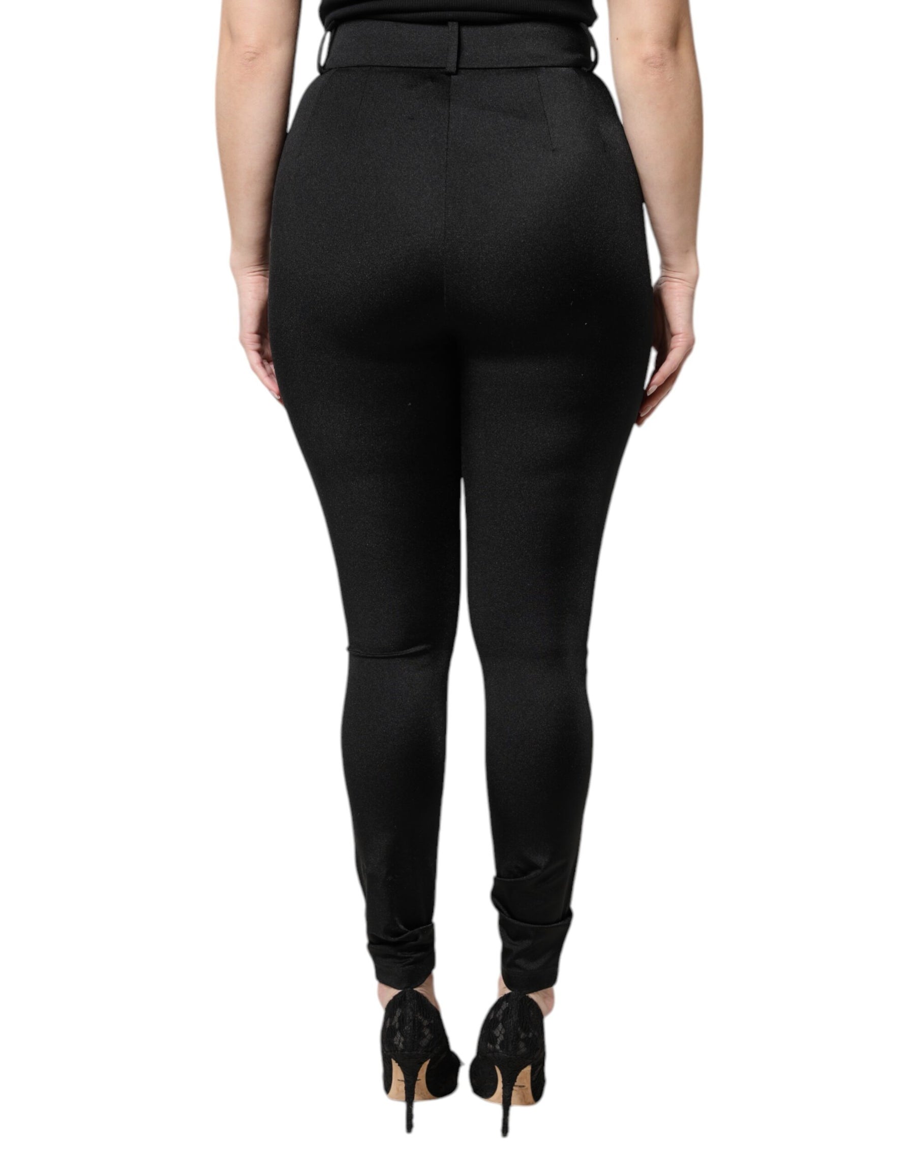 Dolce & Gabbana Black Nylon High Waist Slim Fit Pants | Regal Royce