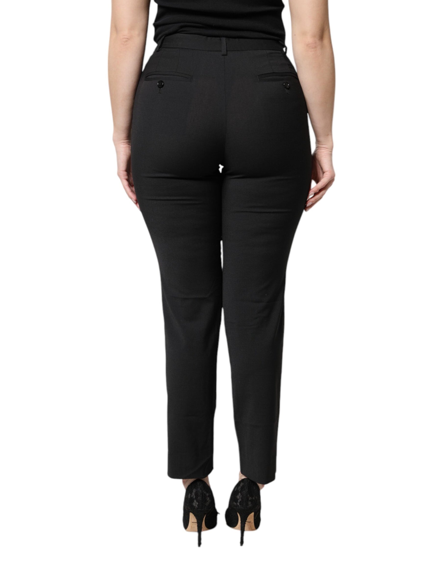 Dolce & Gabbana Black Polyester High Waist Slim Pants | Regal Royce
