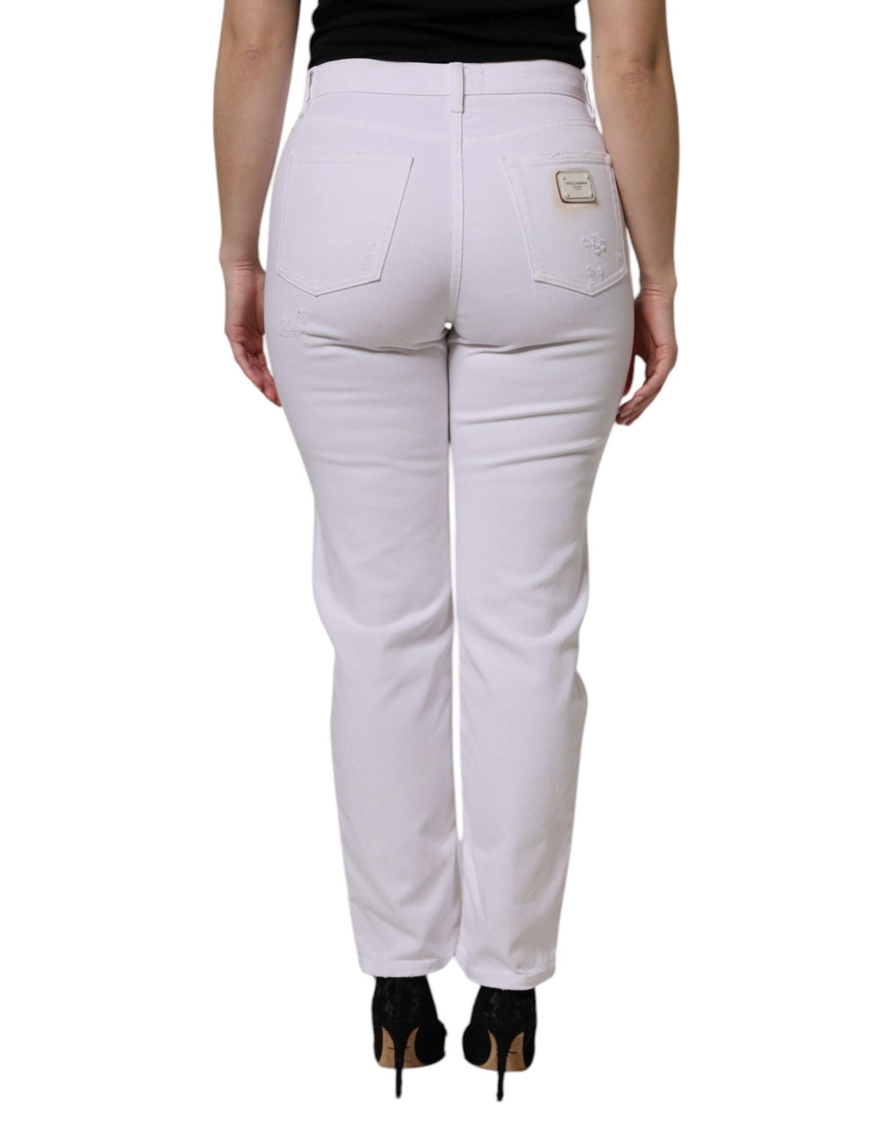 Dolce & Gabbana White Cotton High Waist Skinny Denim Jeans | Regal Royce