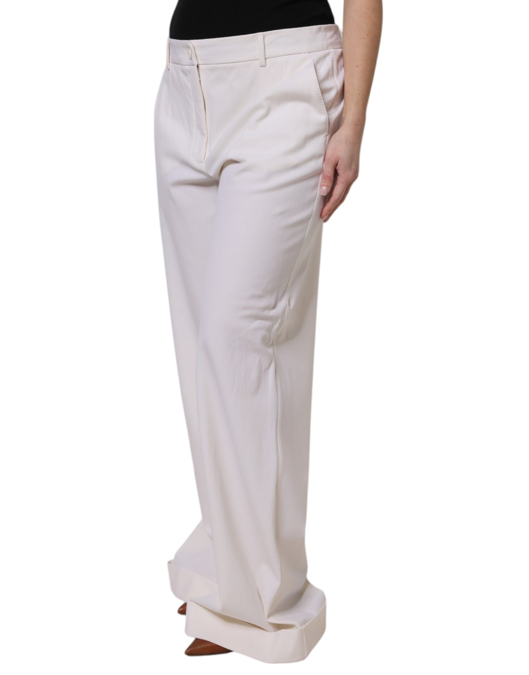 Dolce & Gabbana White Wool Mid Waist Wide Leg Pants | Regal Royce