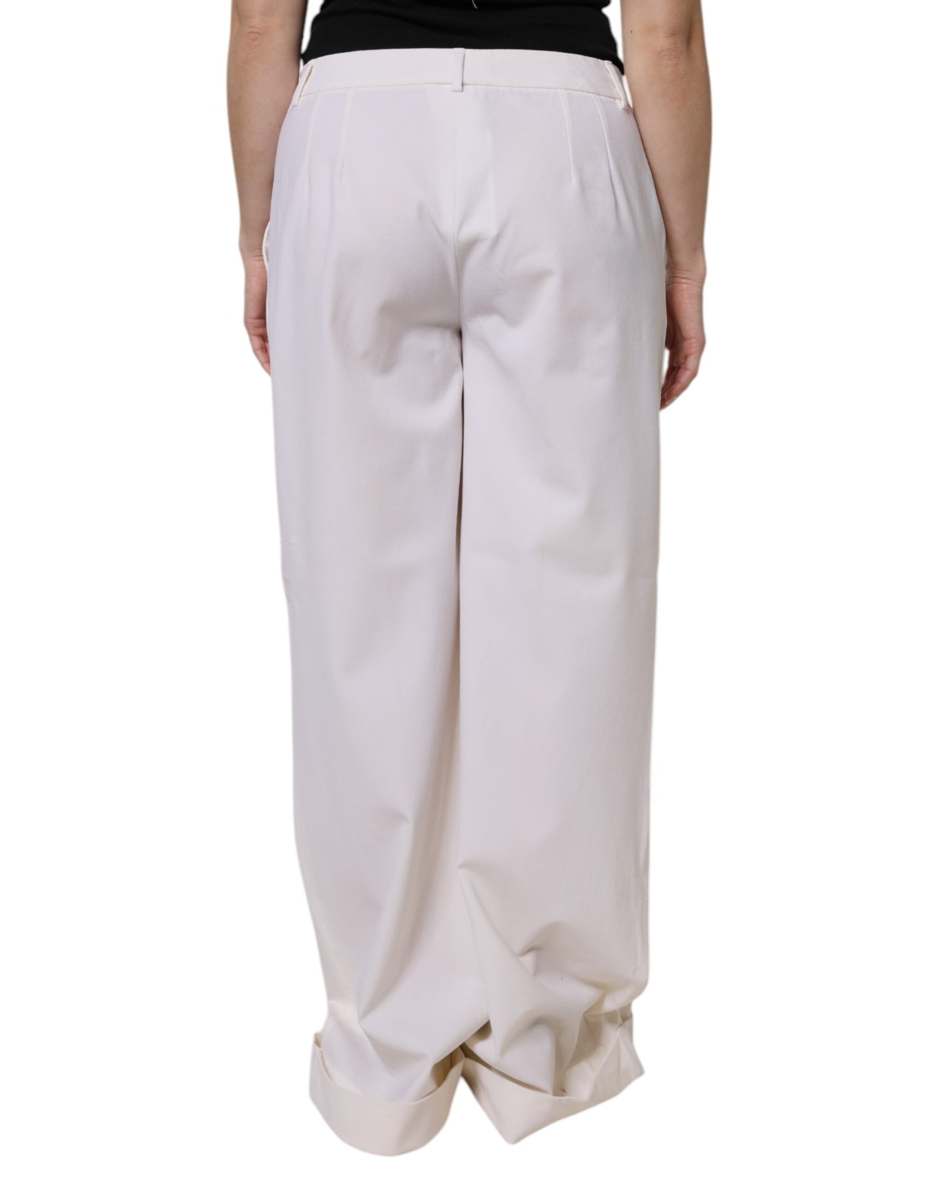 Dolce & Gabbana White Wool Mid Waist Wide Leg Pants | Regal Royce