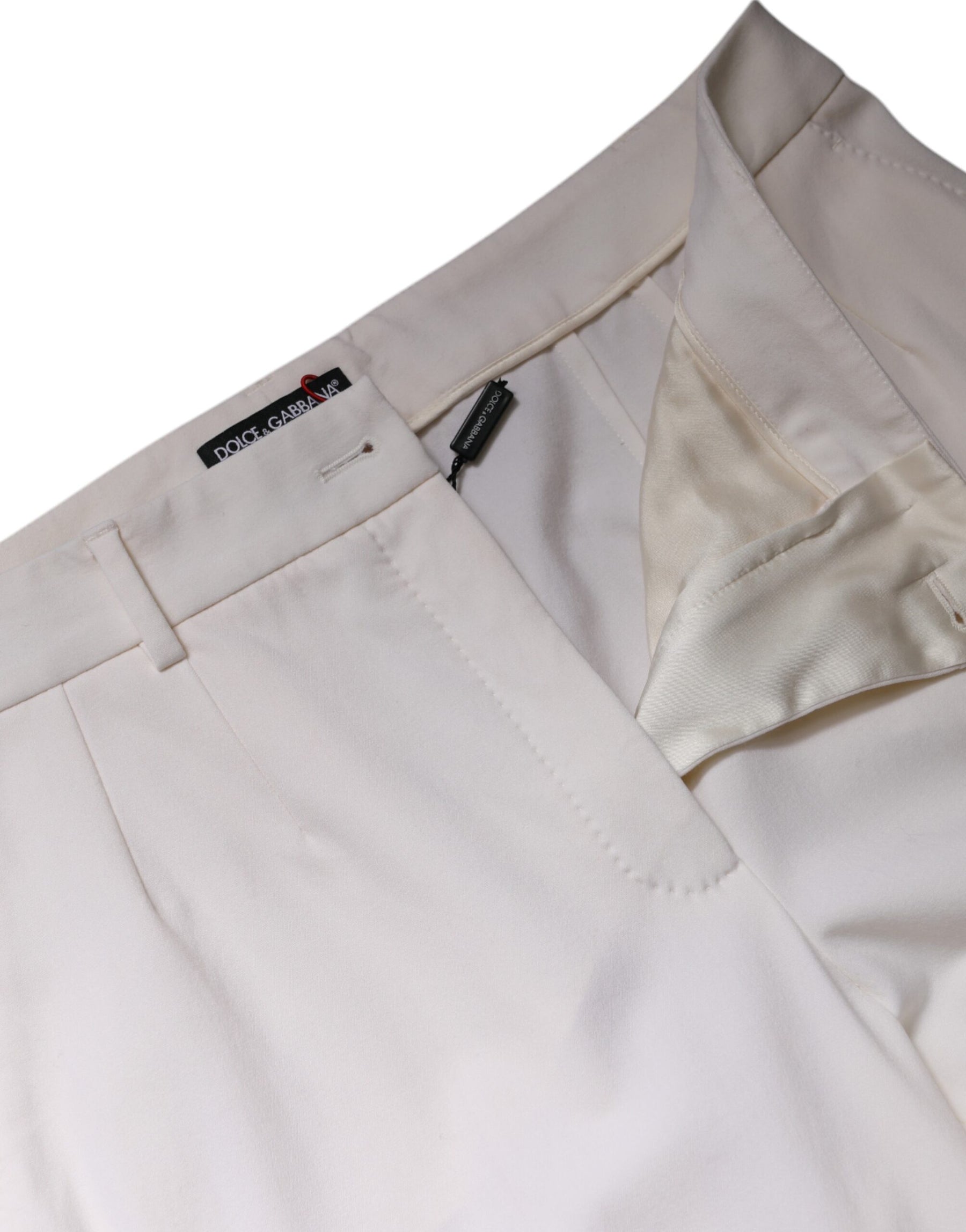 Dolce & Gabbana White Wool Mid Waist Wide Leg Pants | Regal Royce