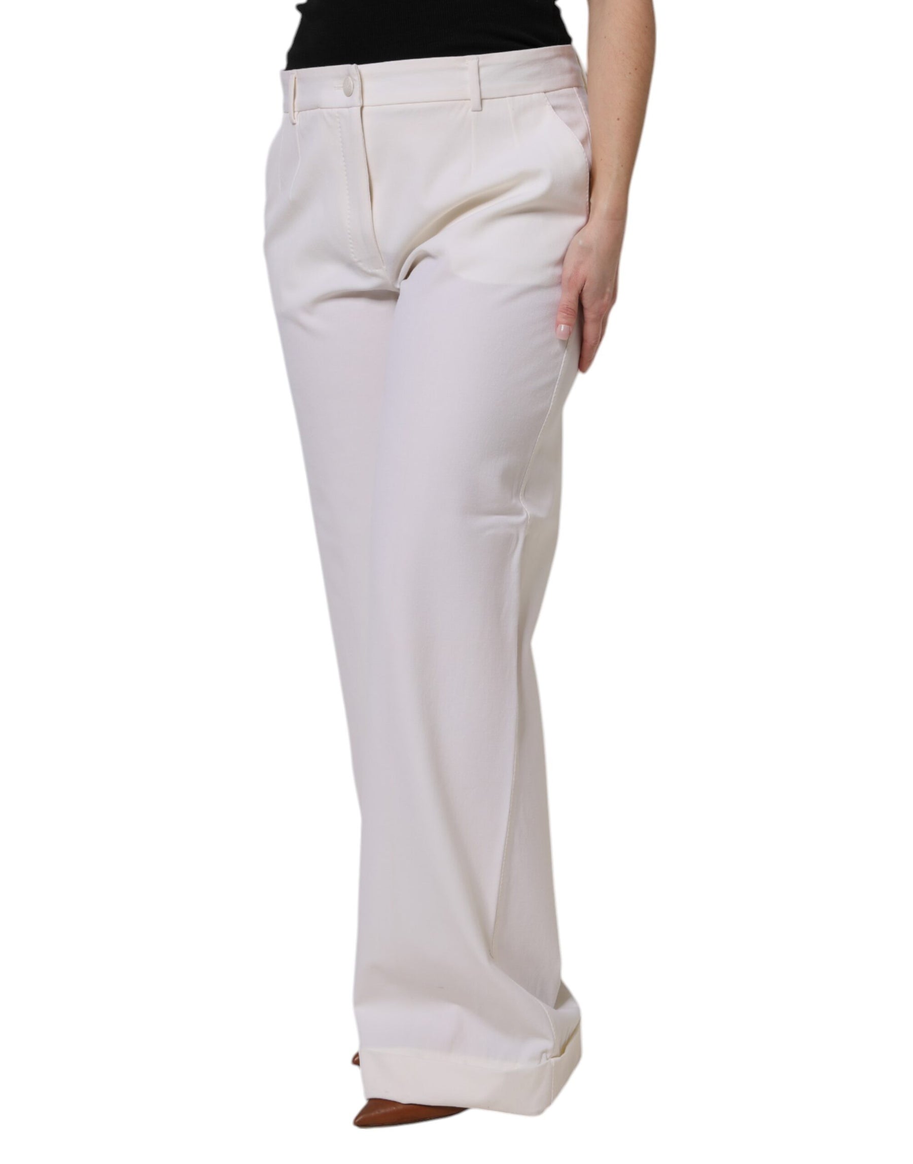 Dolce & Gabbana White Wool Mid Waist Wide Leg Pants | Regal Royce