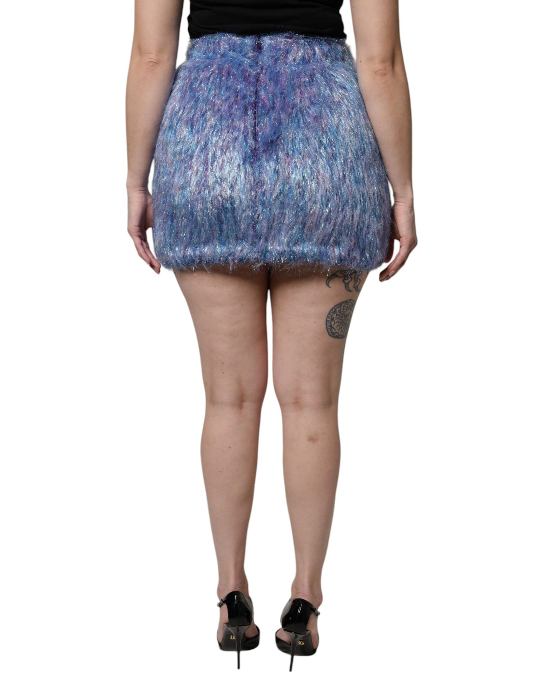 Dolce & Gabbana Multicolor Plush Fabric High Waist Mini Skirt | Regal Royce
