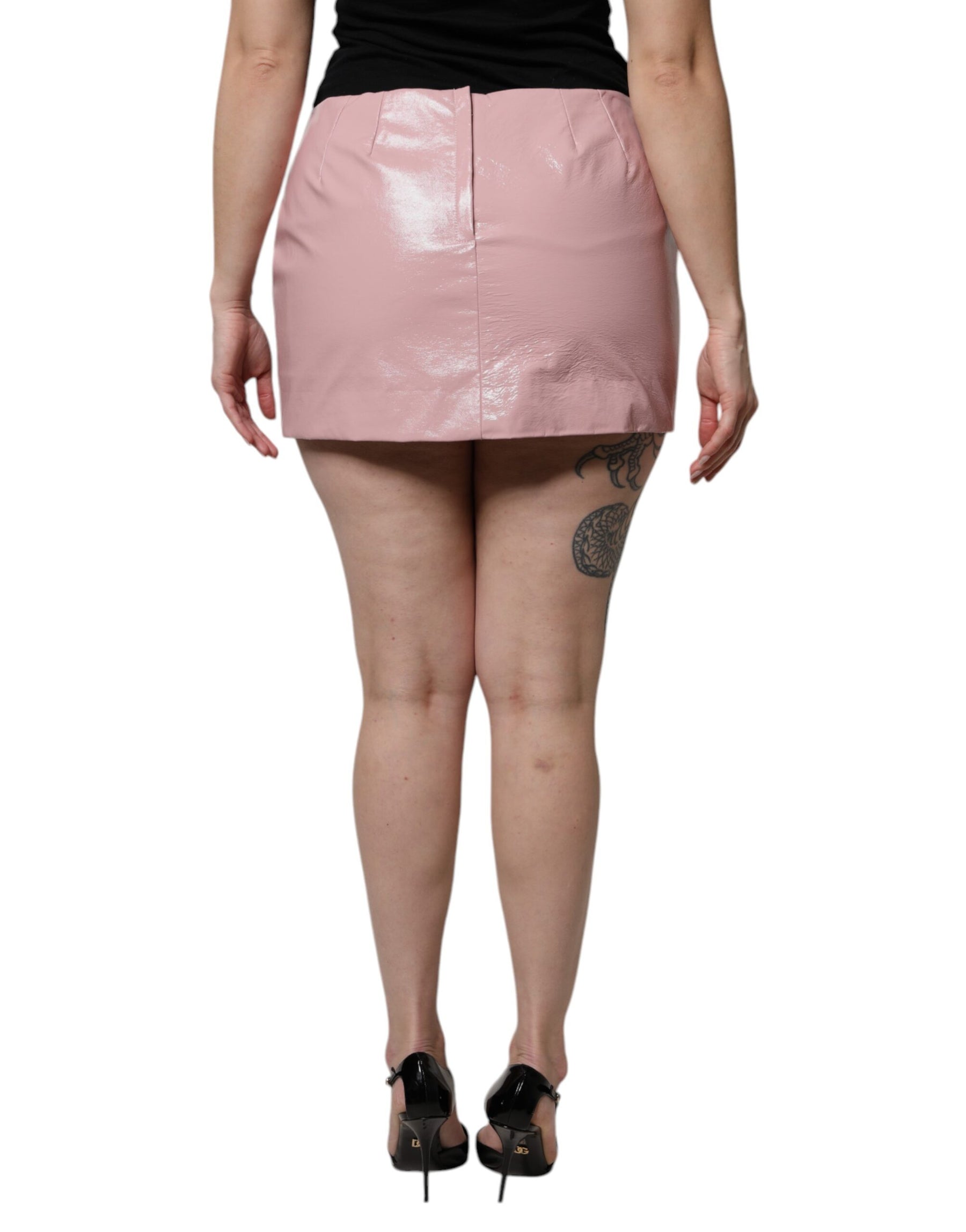 Dolce & Gabbana Glossy Pink Cotton High Waist Mini Skirt | Regal Royce