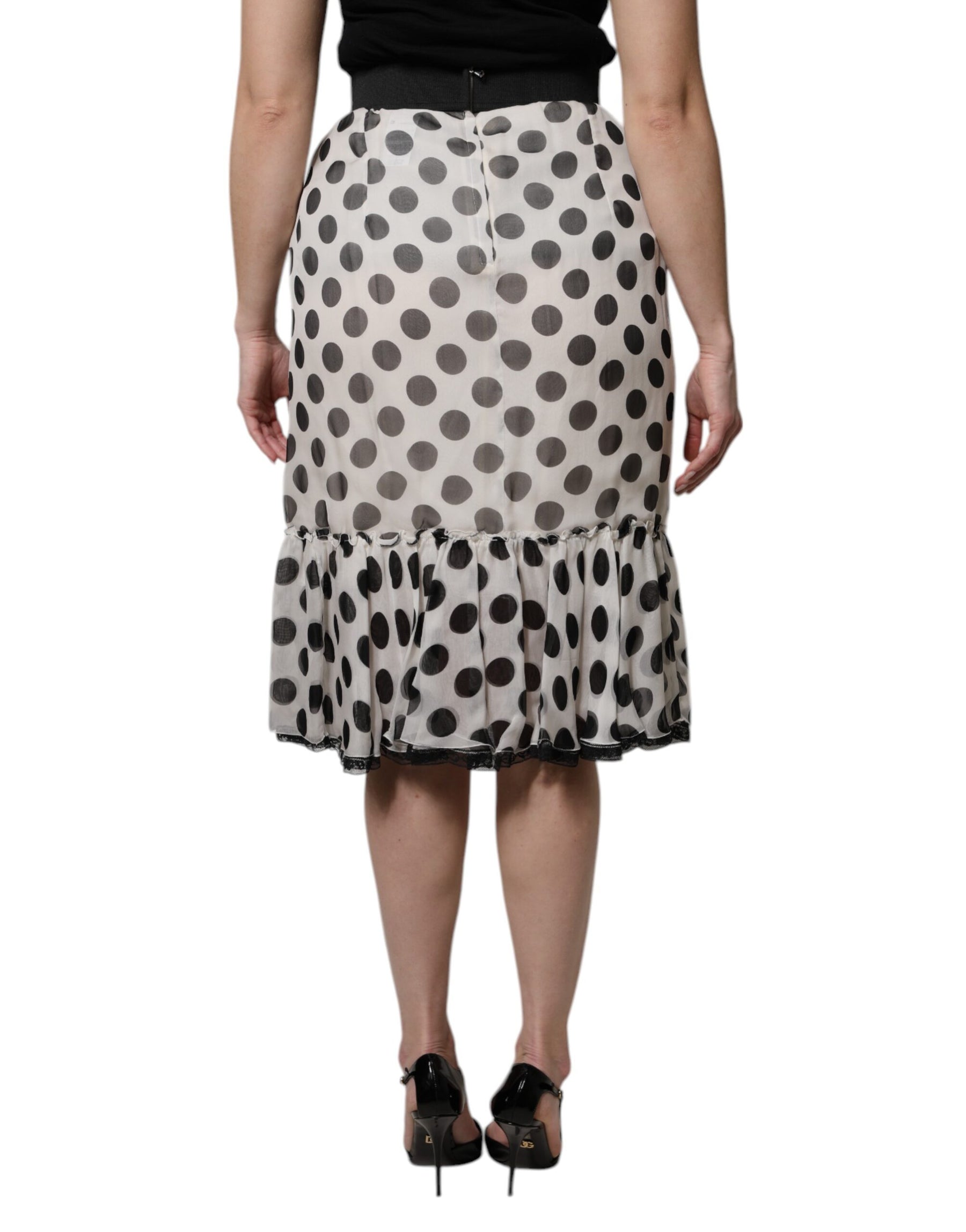Dolce & Gabbana White Black Polka Dots Knee Length Skirt | Regal Royce