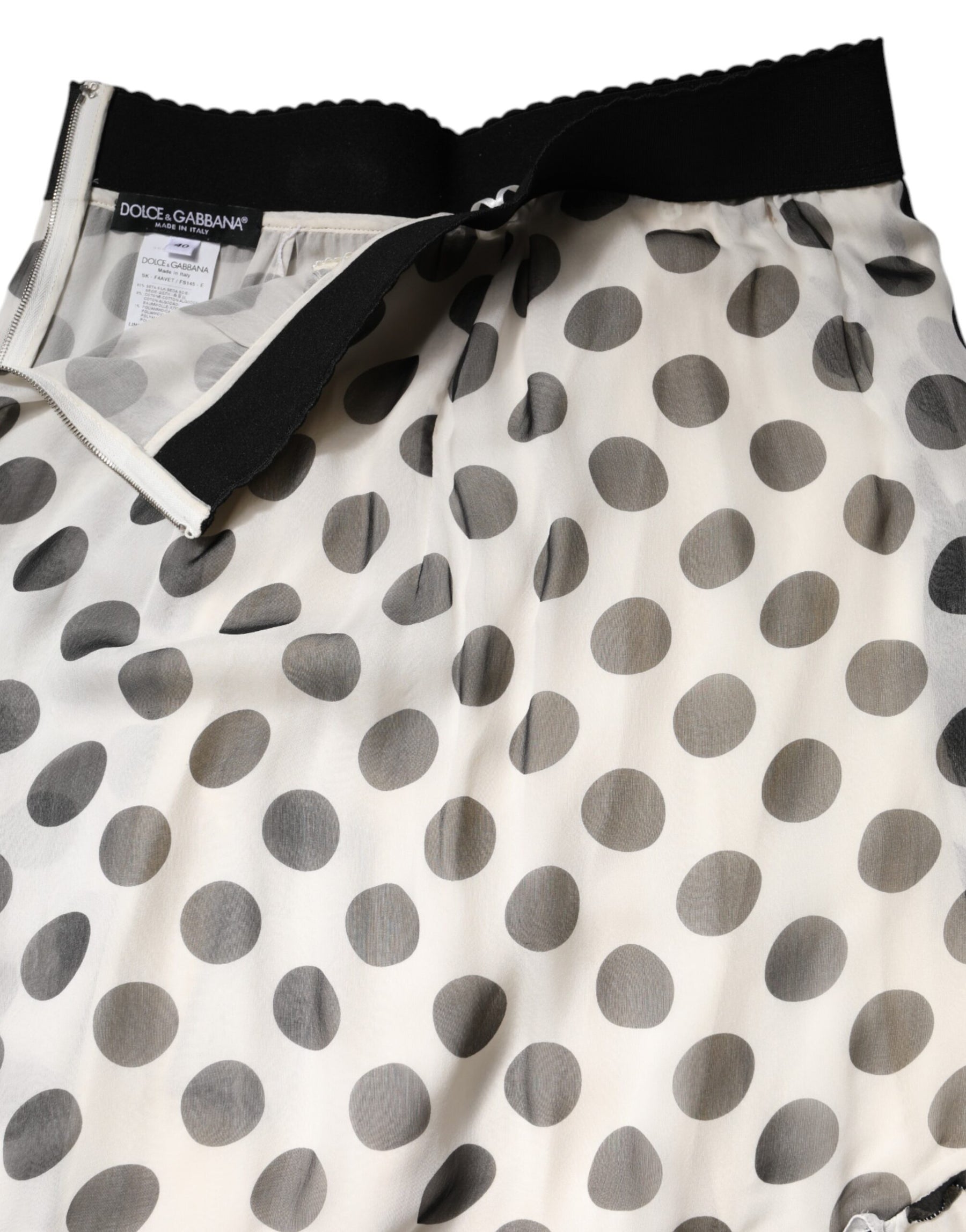 Dolce & Gabbana White Black Polka Dots Knee Length Skirt | Regal Royce