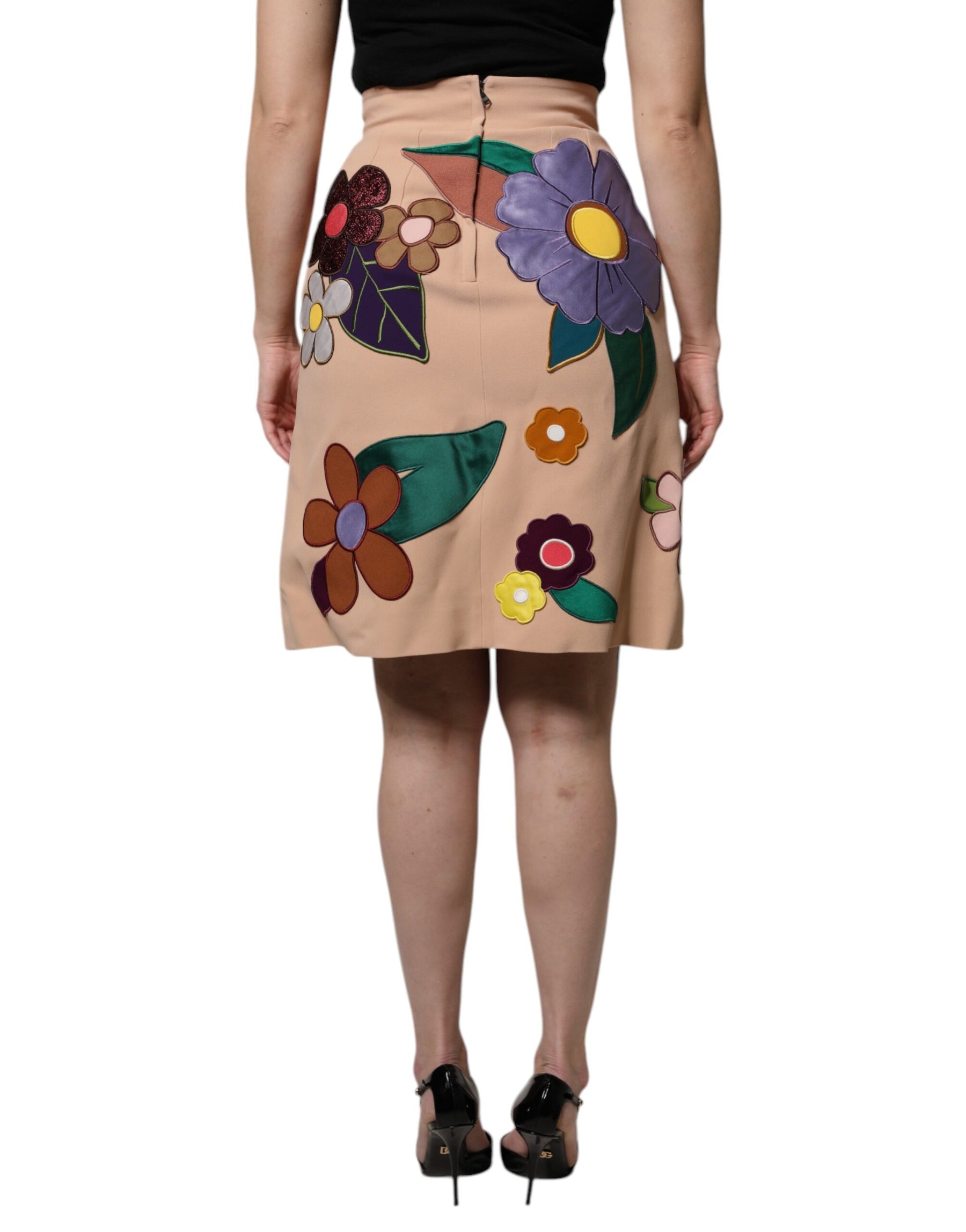 Dolce & Gabbana Beige Floral High Waist Pencil Cut Skirt | Regal Royce