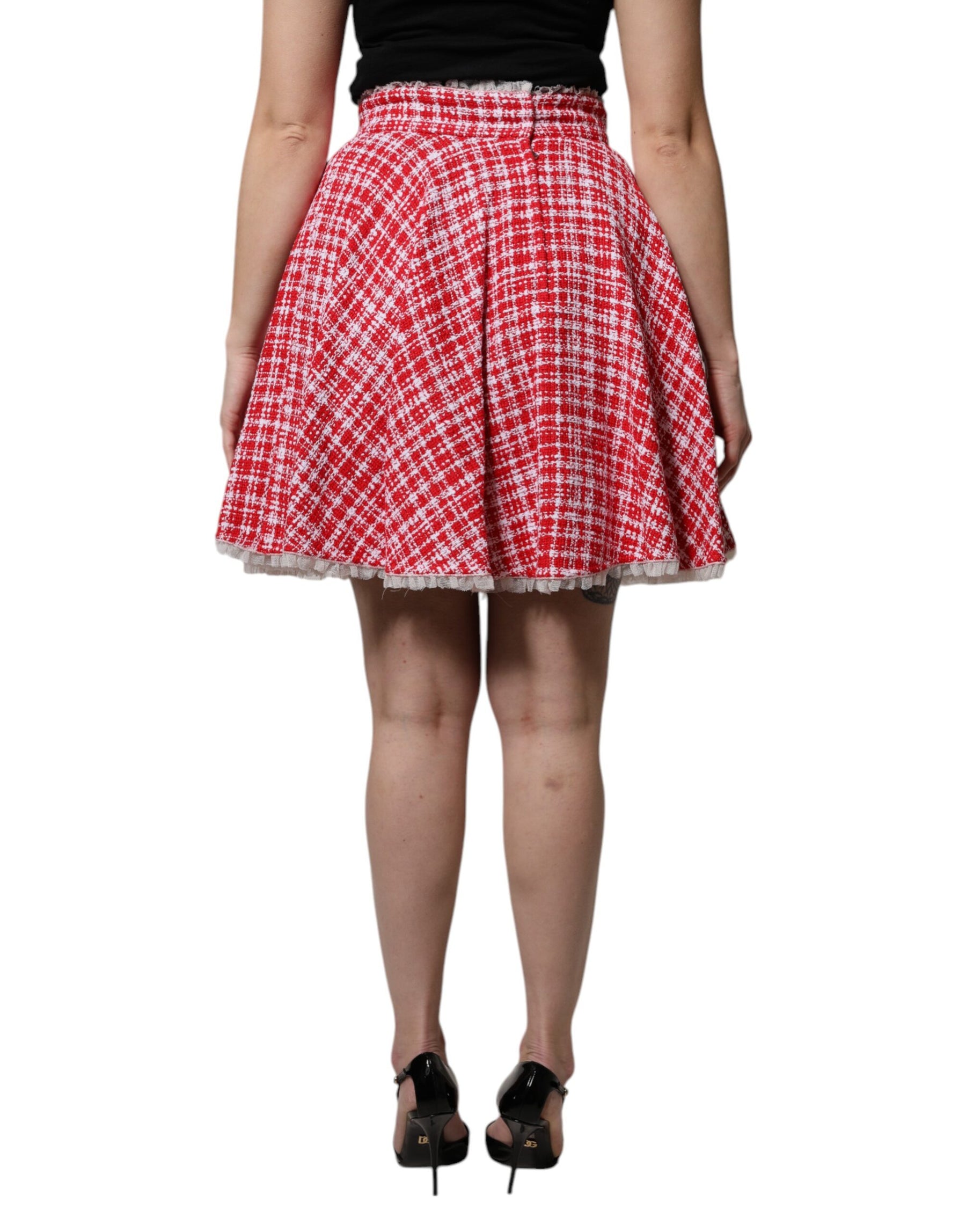 Dolce & Gabbana Red White High Waist A-line Above Knee Skirt | Regal Royce