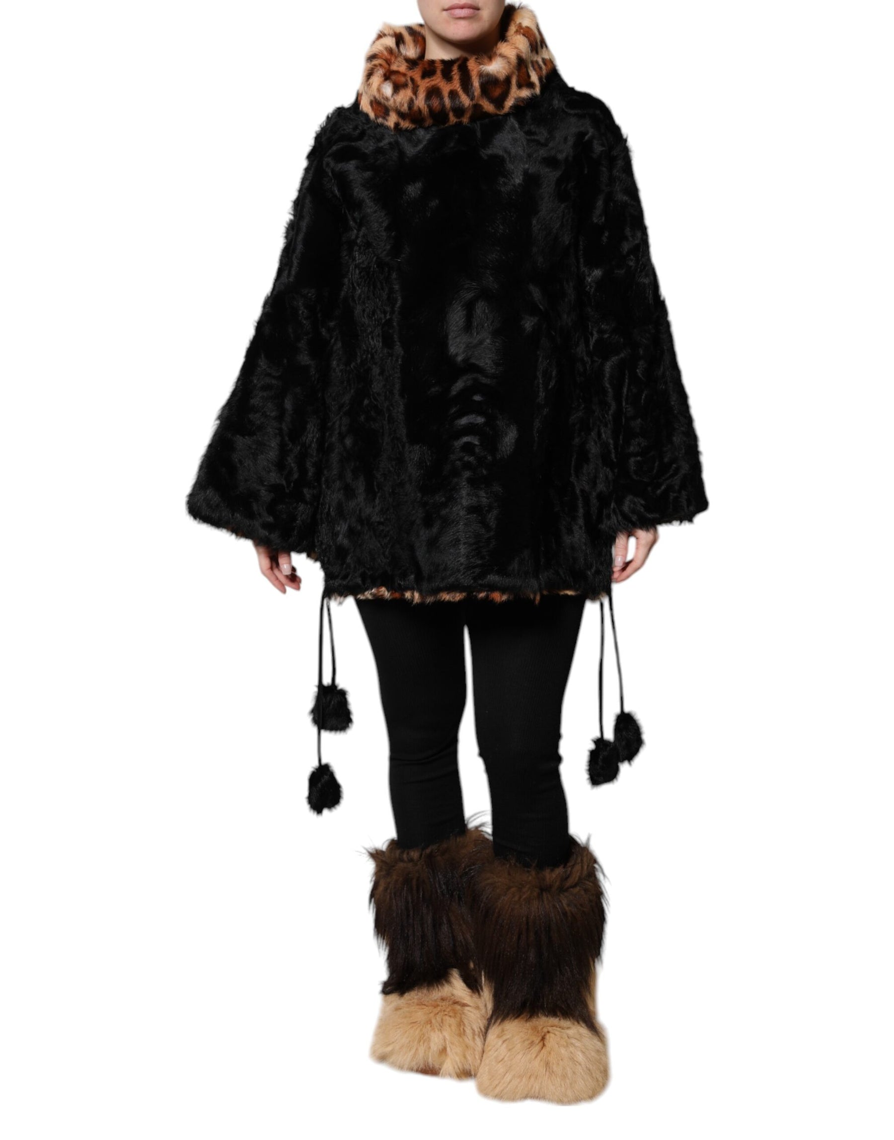Dolce & Gabbana Black Lamb Fur Short Women Coat Jacket | Regal Royce