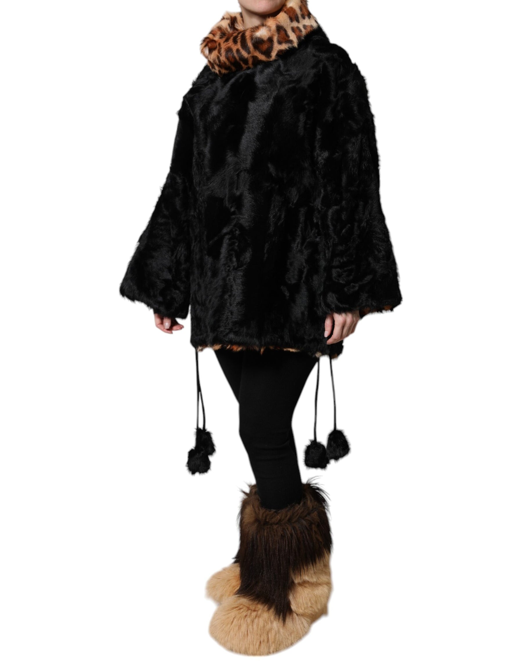Dolce & Gabbana Black Lamb Fur Short Women Coat Jacket | Regal Royce