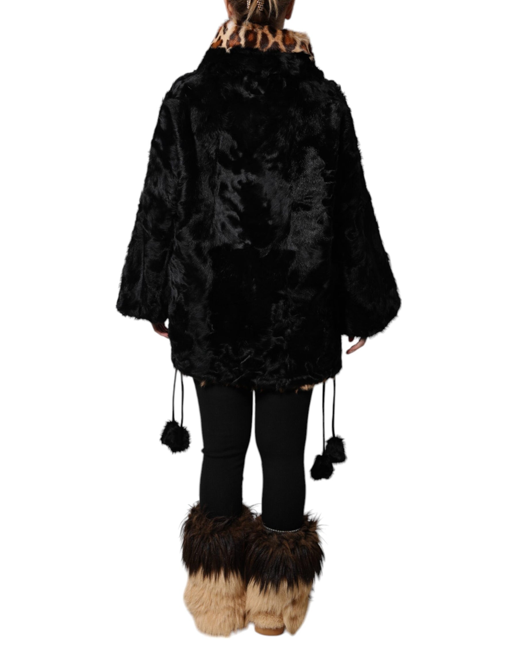 Dolce & Gabbana Black Lamb Fur Short Women Coat Jacket | Regal Royce