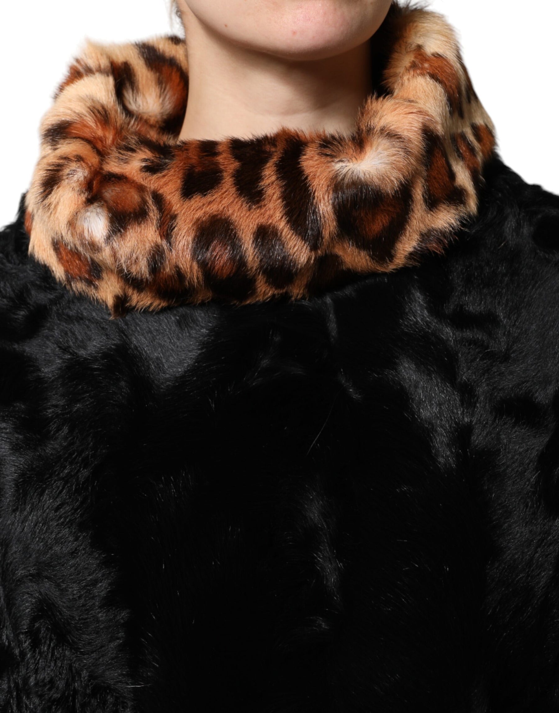 Dolce & Gabbana Black Lamb Fur Short Women Coat Jacket | Regal Royce