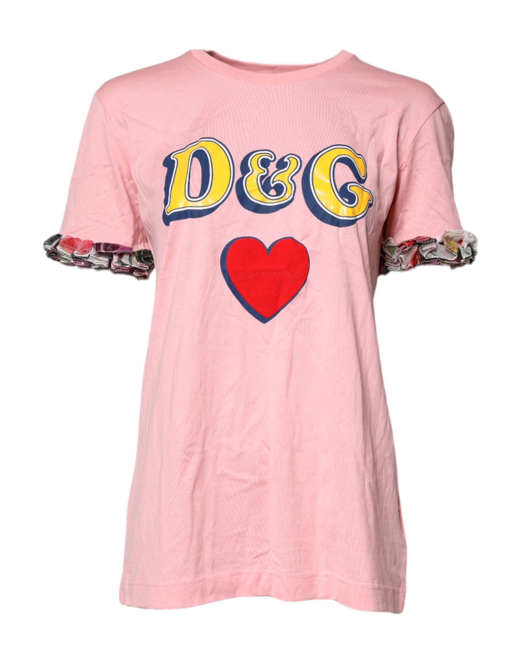 Dolce & Gabbana Pink Logo Print Cotton Crew Neck Tee T-shirt | Regal Royce