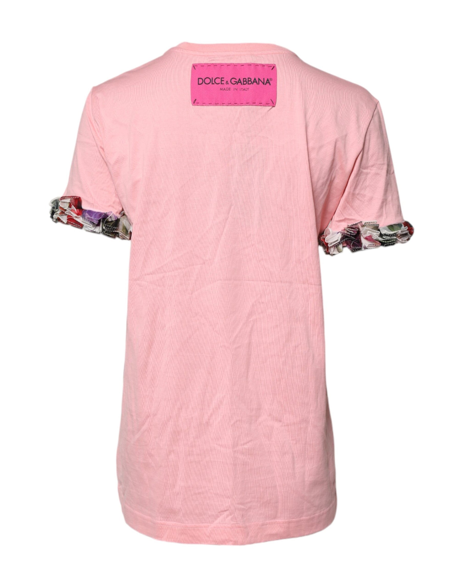 Dolce & Gabbana Pink Logo Print Cotton Crew Neck Tee T-shirt | Regal Royce
