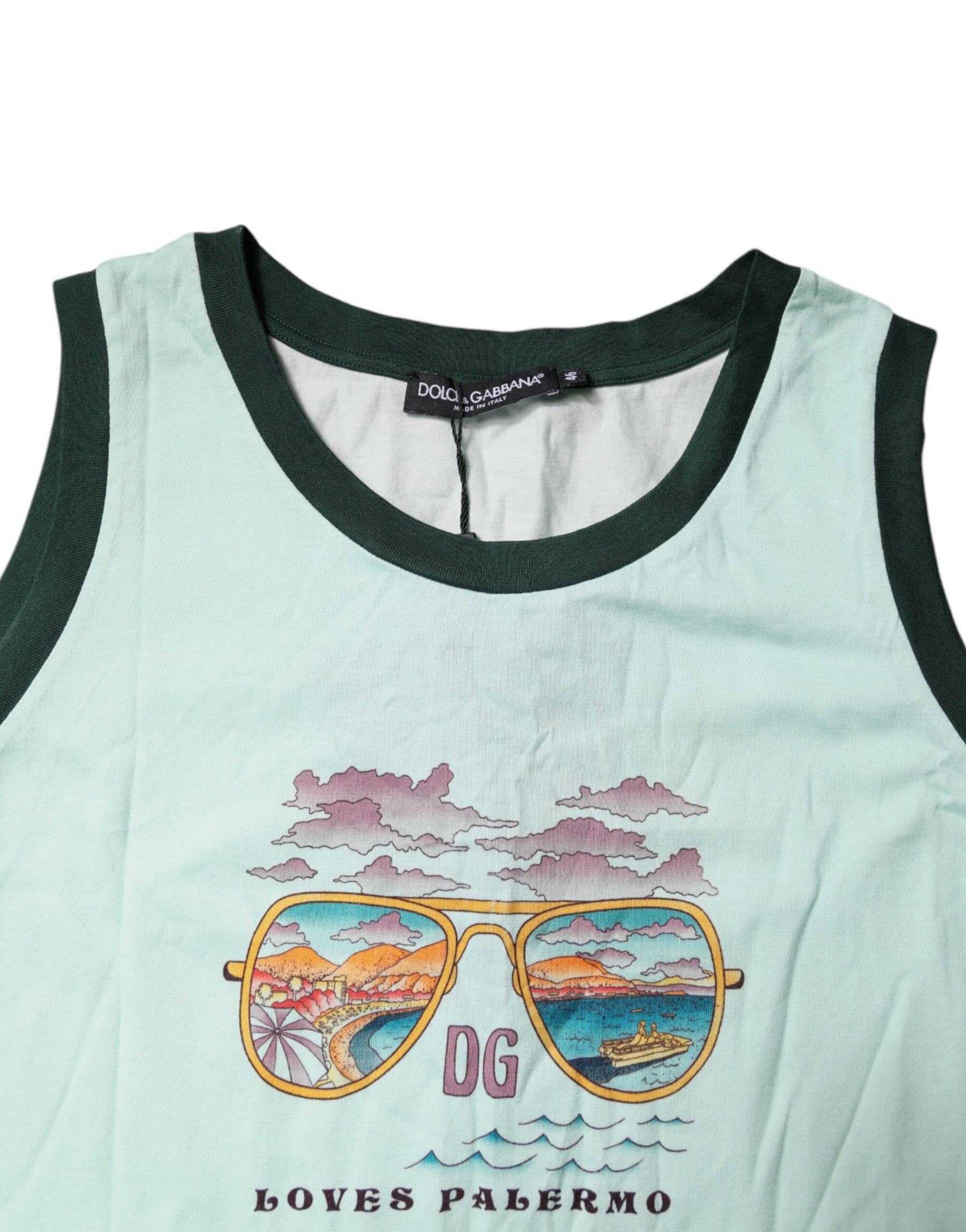 Dolce & Gabbana Light Green Graphic Print Sleeveless Tank T-shirt | Regal Royce