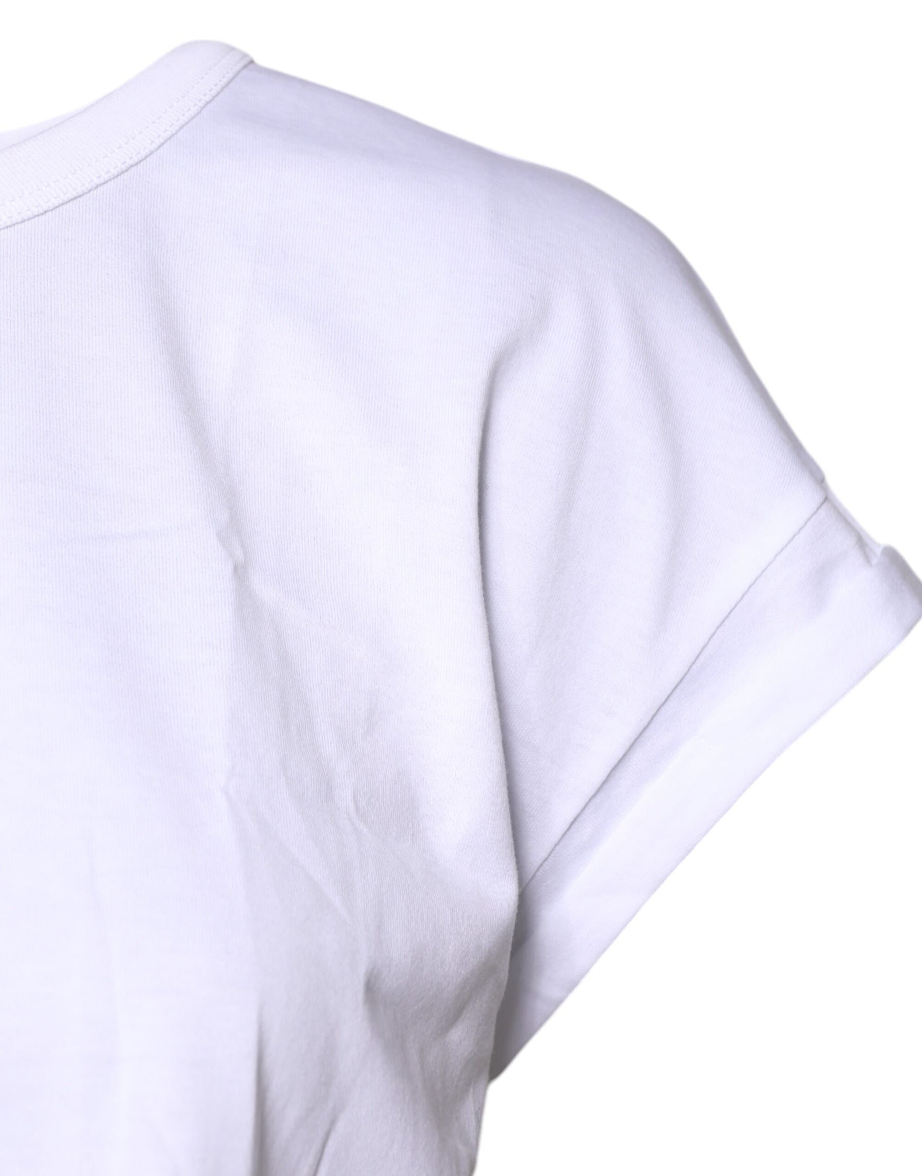 Dolce & Gabbana White Cotton Crew Neck Cropped T-shirt Top | Regal Royce