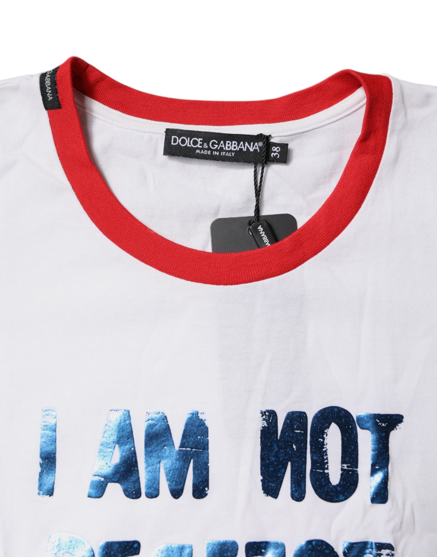 Dolce & Gabbana White Graphic Print Cotton Crew Neck T-shirt | Regal Royce
