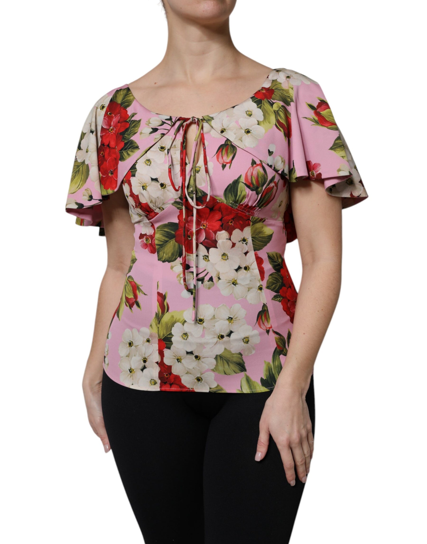 Dolce & Gabbana Pink Floral Silk Short Sleeves Blouse Top | Regal Royce