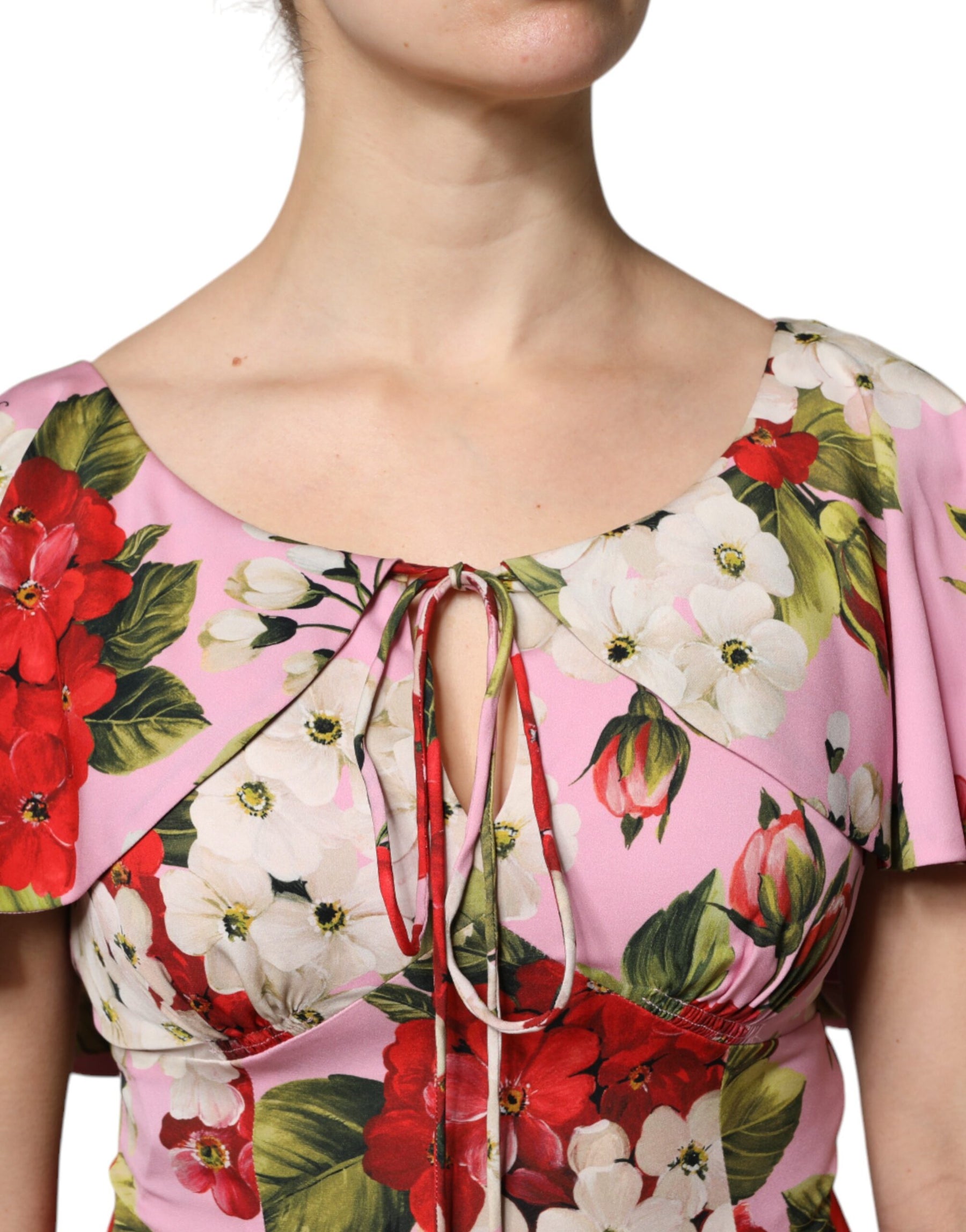 Dolce & Gabbana Pink Floral Silk Short Sleeves Blouse Top | Regal Royce
