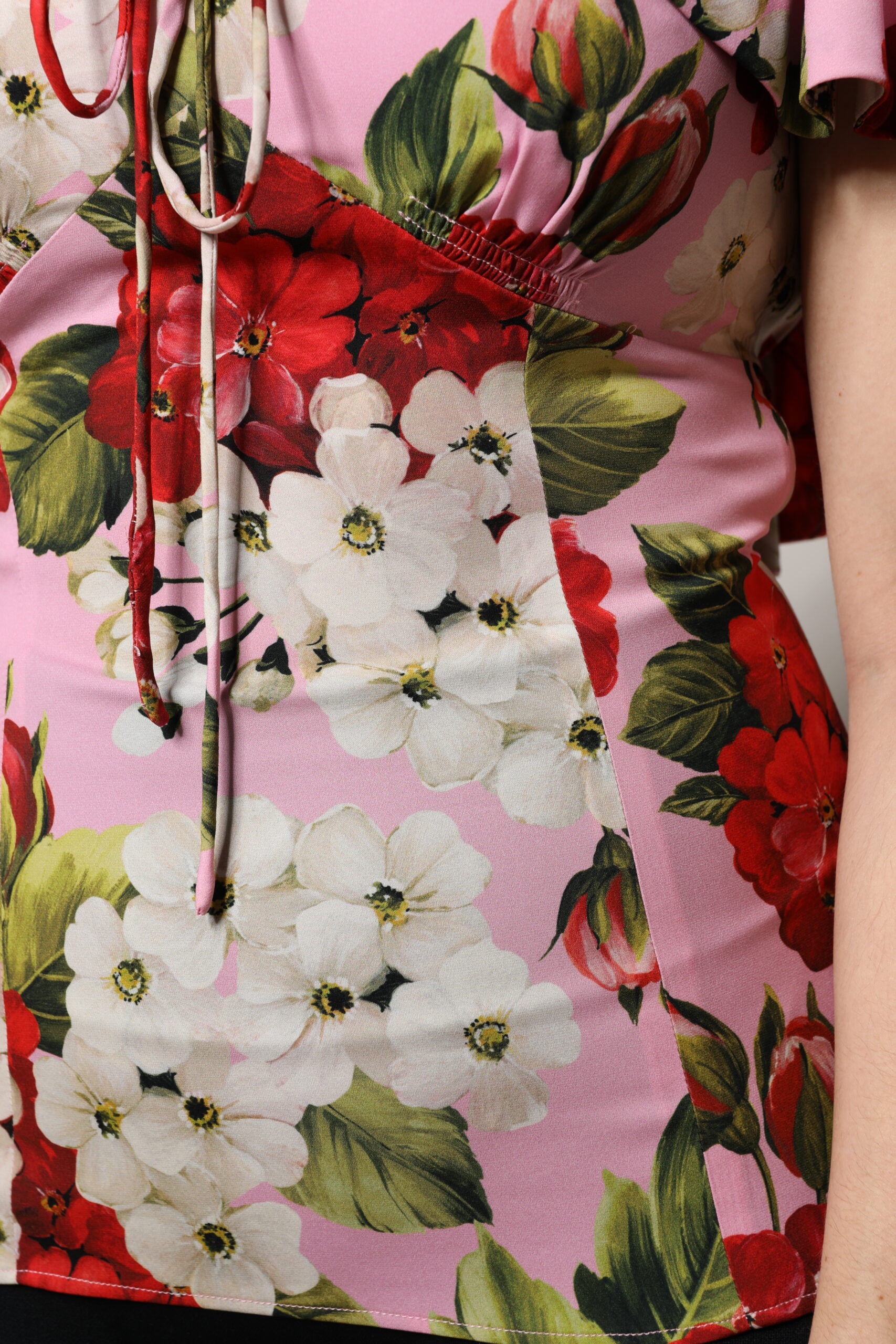 Dolce & Gabbana Pink Floral Silk Short Sleeves Blouse Top | Regal Royce