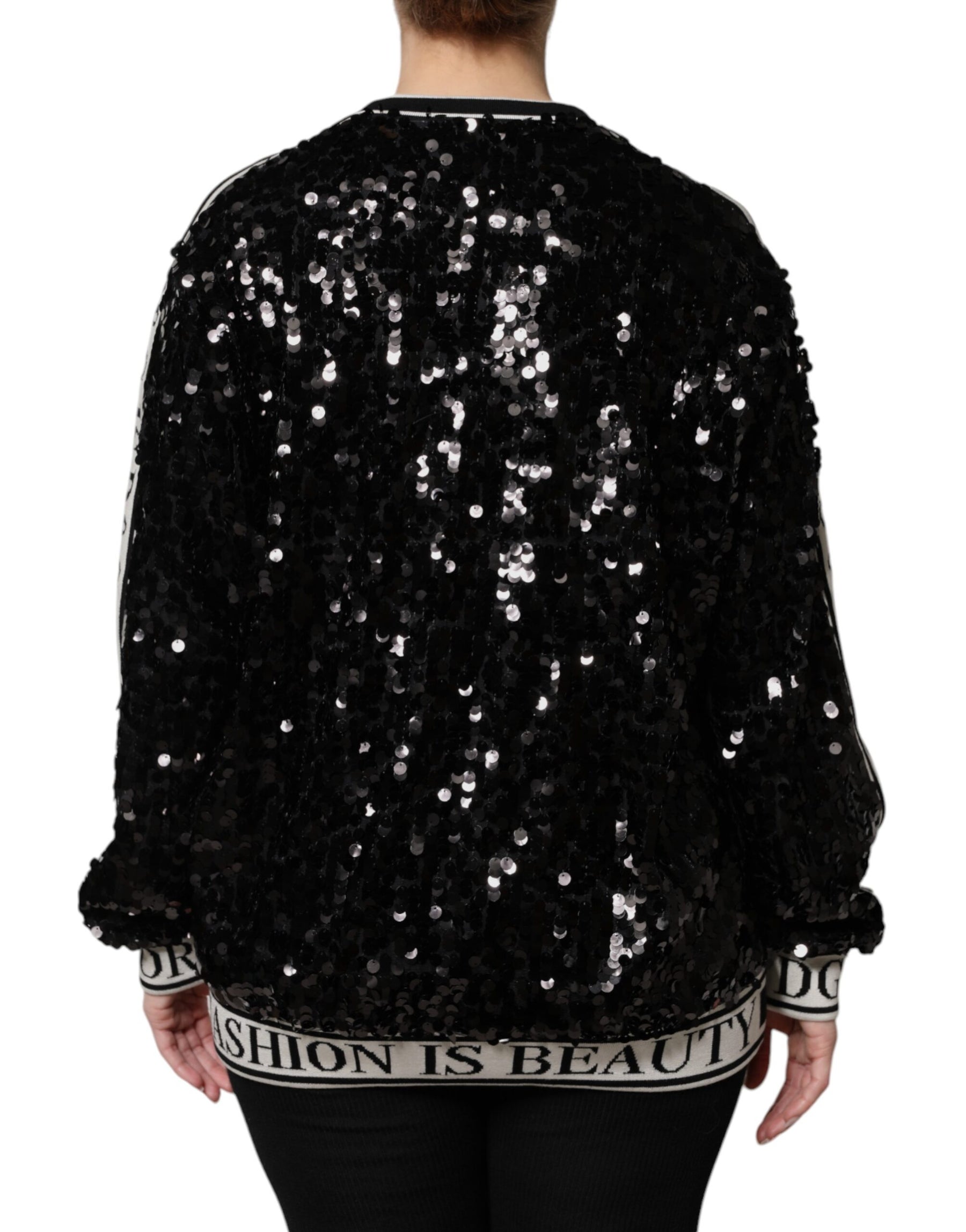 Dolce & Gabbana Black DG Queen Sequin Pullover Sweater | Regal Royce