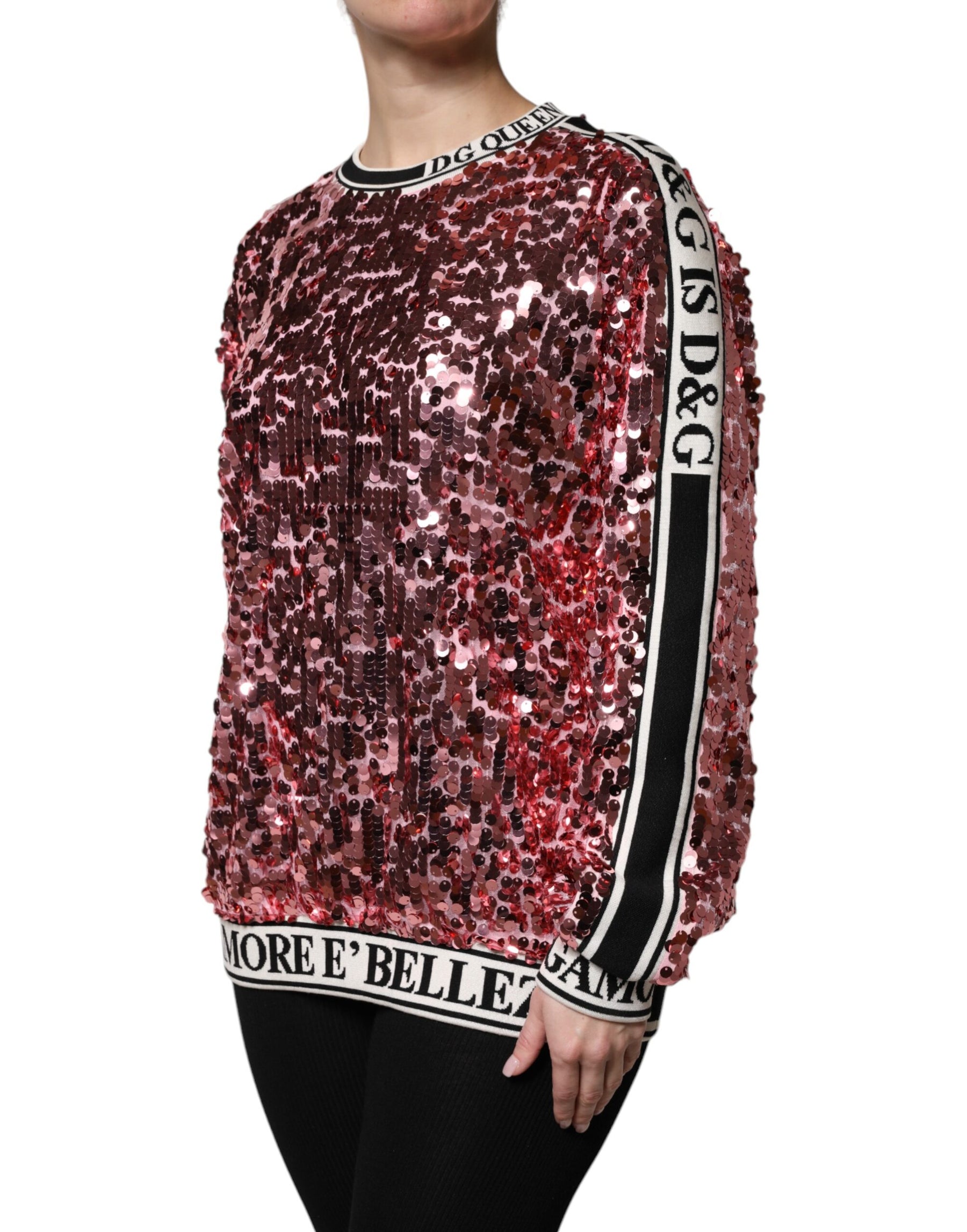 Dolce & Gabbana Pink DG Queen Sequin Pullover Sweater | Regal Royce
