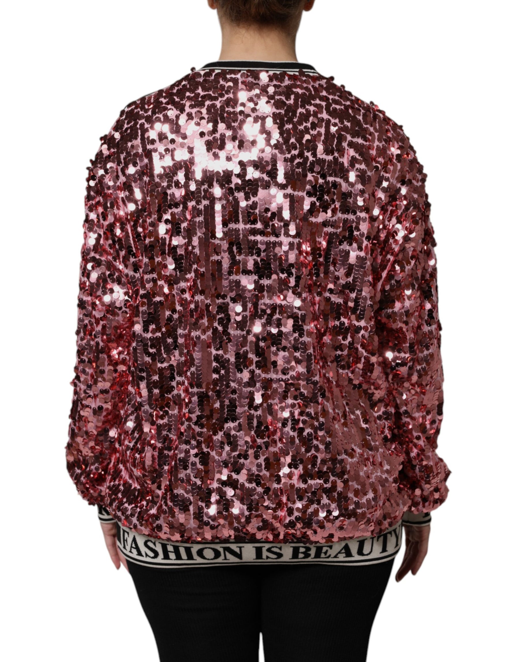 Dolce & Gabbana Pink DG Queen Sequin Pullover Sweater | Regal Royce