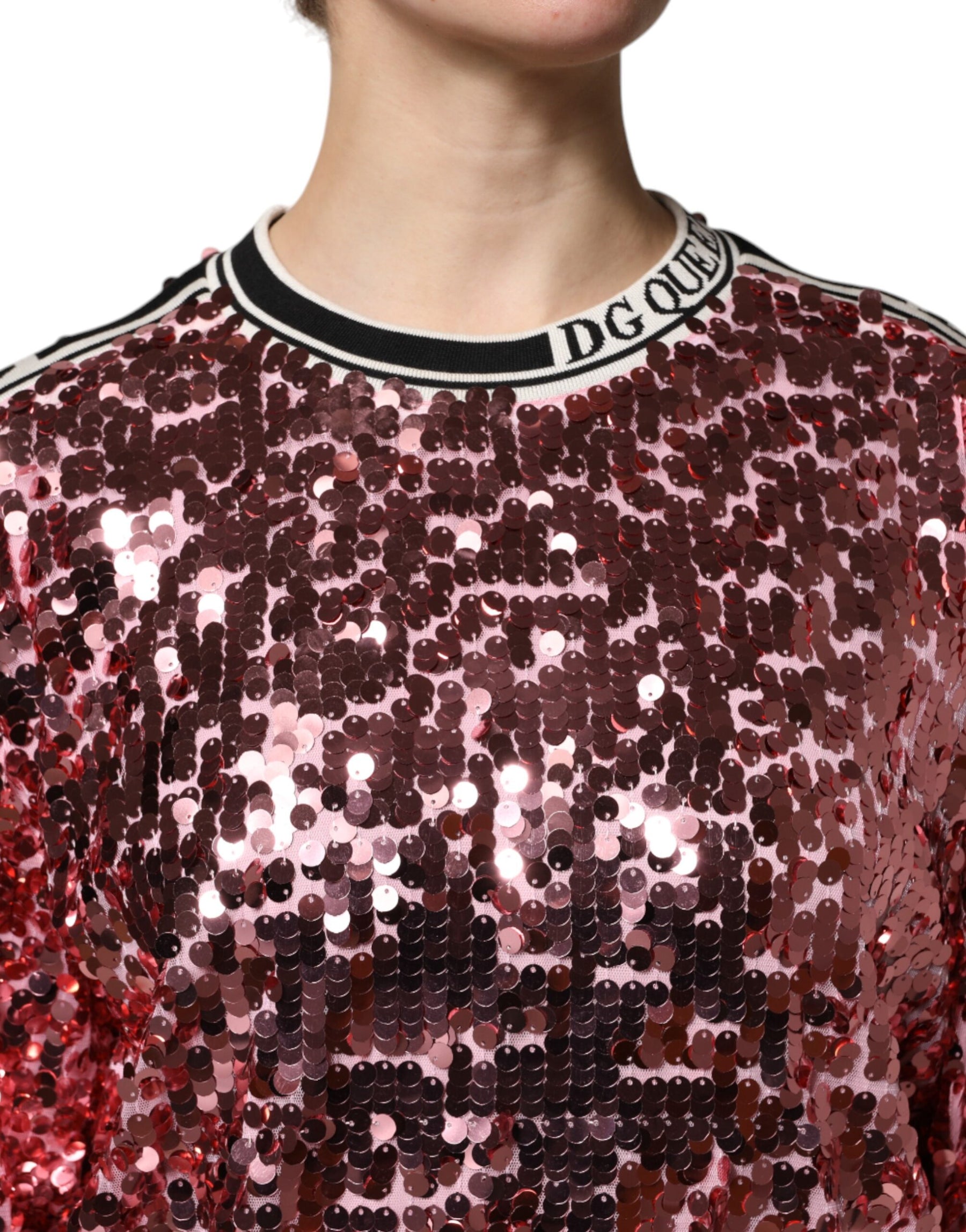 Dolce & Gabbana Pink DG Queen Sequin Pullover Sweater | Regal Royce
