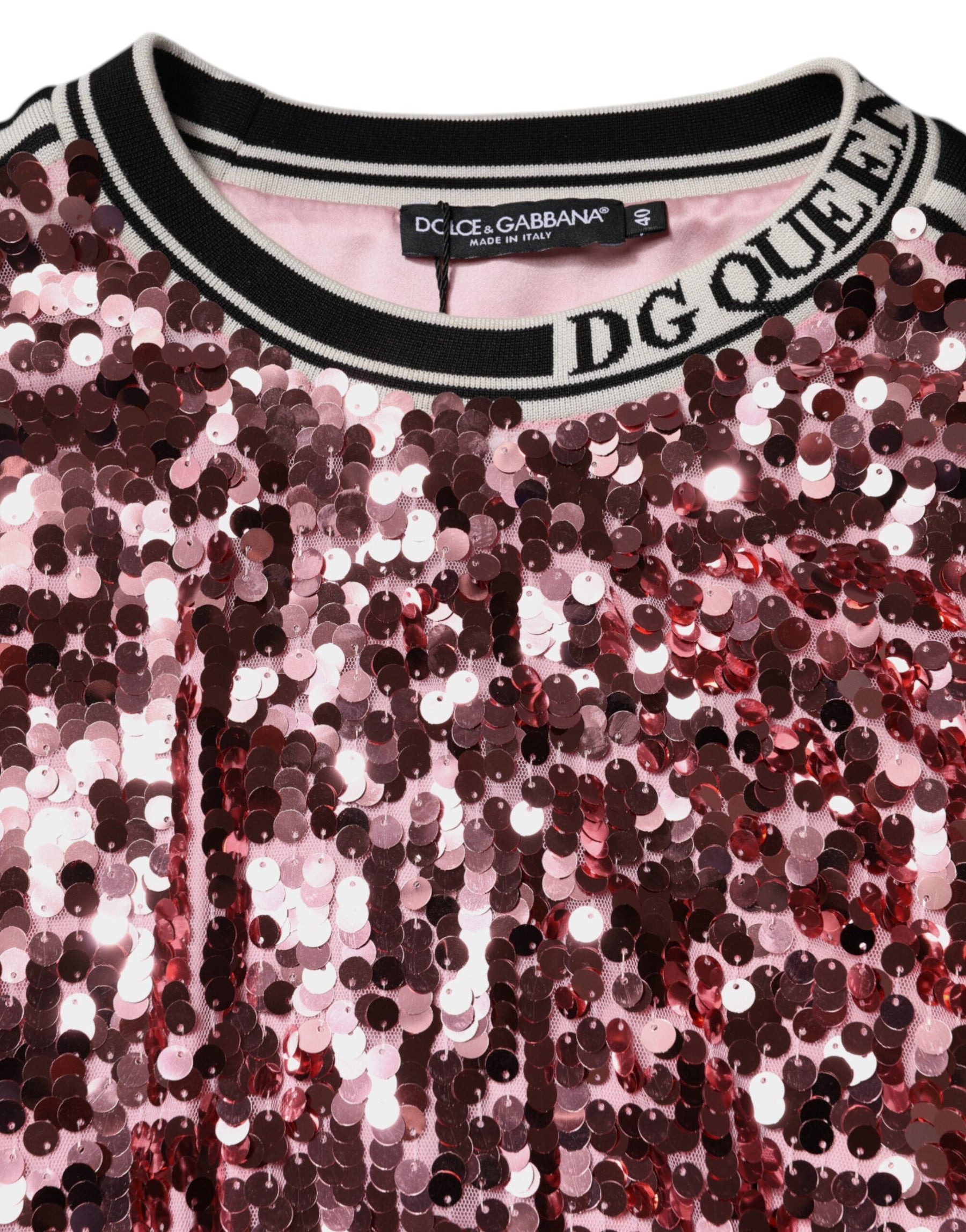 Dolce & Gabbana Pink DG Queen Sequin Pullover Sweater | Regal Royce