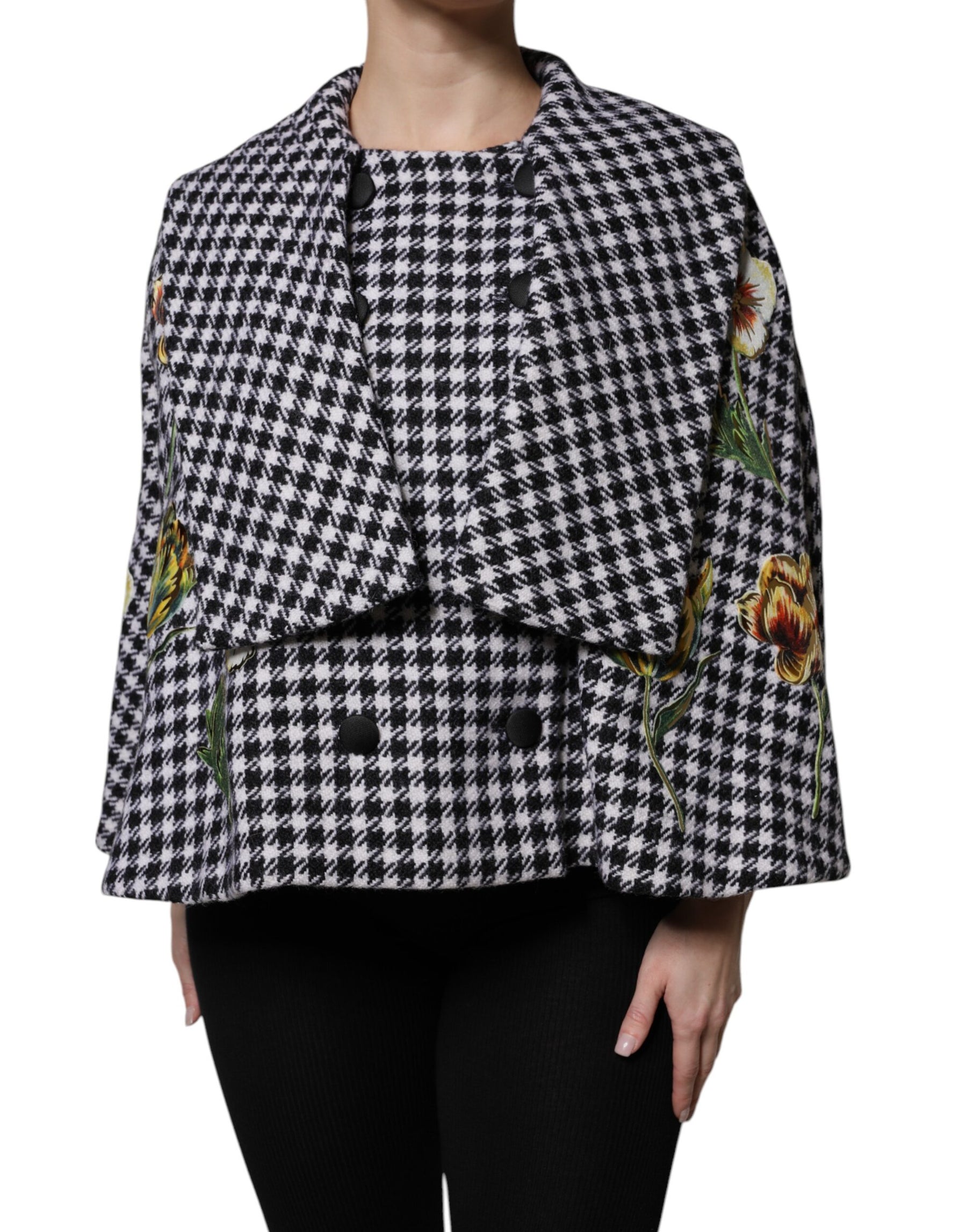 Dolce & Gabbana Black White Monochrome Patterned Floral Cape Jacket | Regal Royce