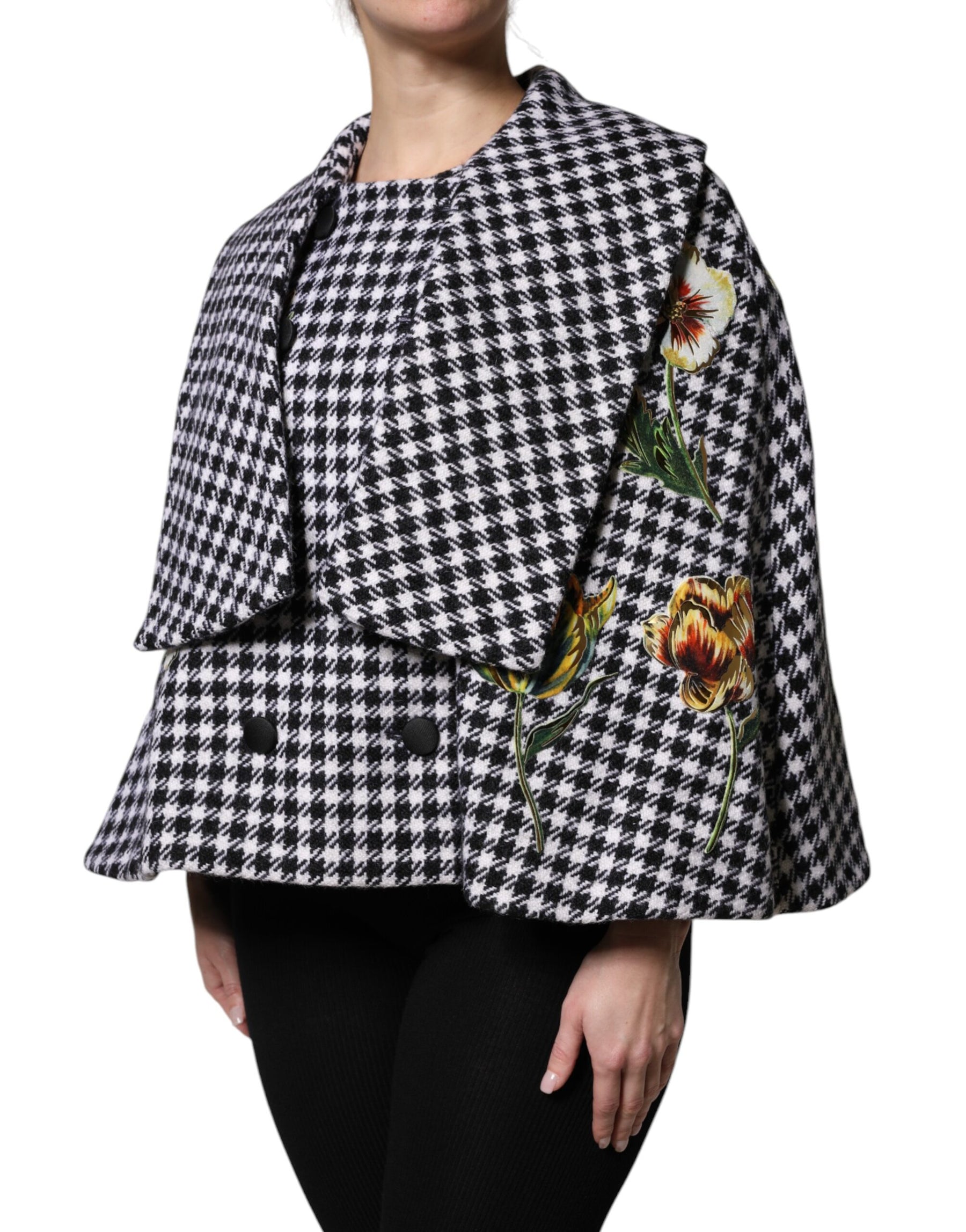 Dolce & Gabbana Black White Monochrome Patterned Floral Cape Jacket | Regal Royce