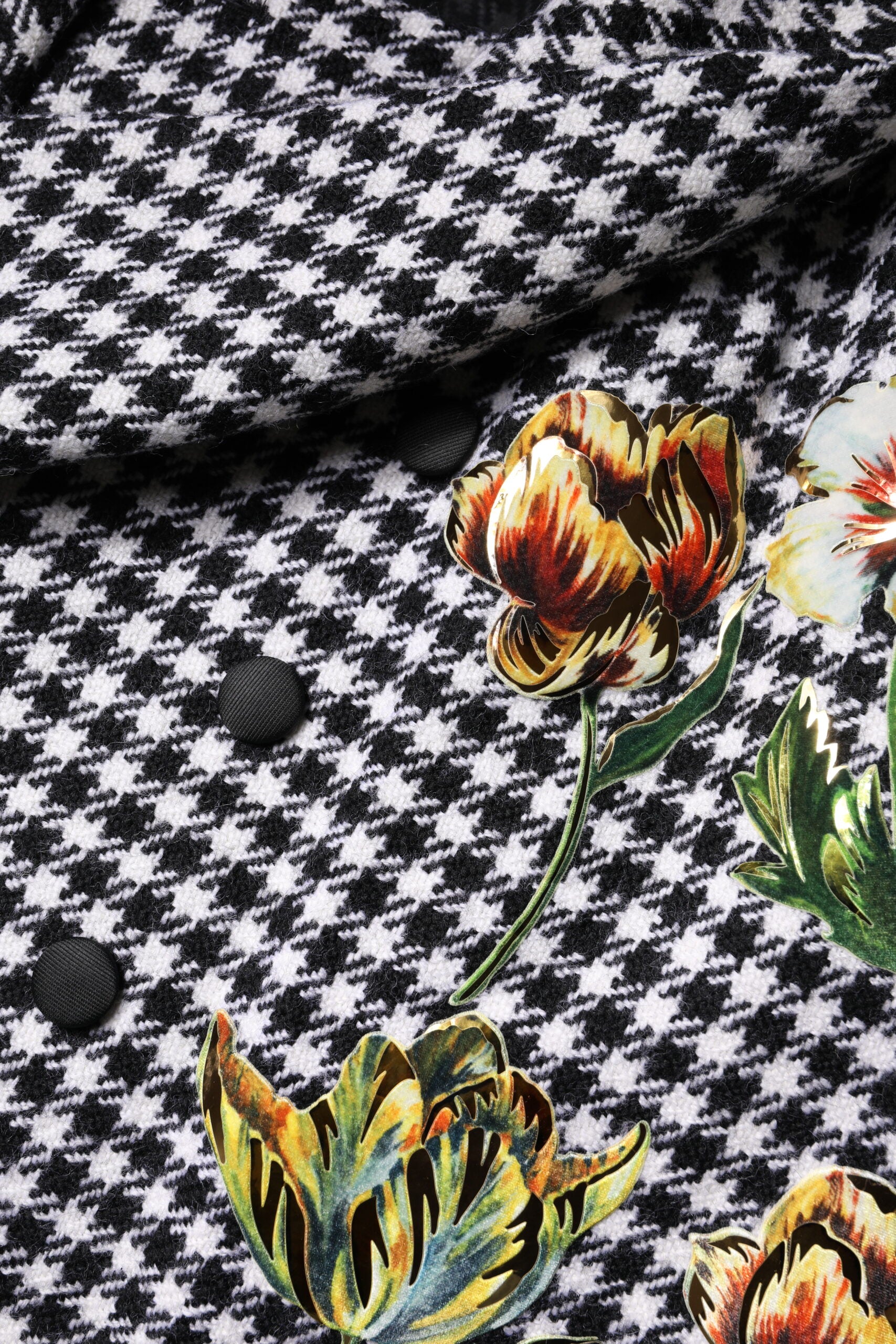 Dolce & Gabbana Black White Monochrome Patterned Floral Cape Jacket | Regal Royce