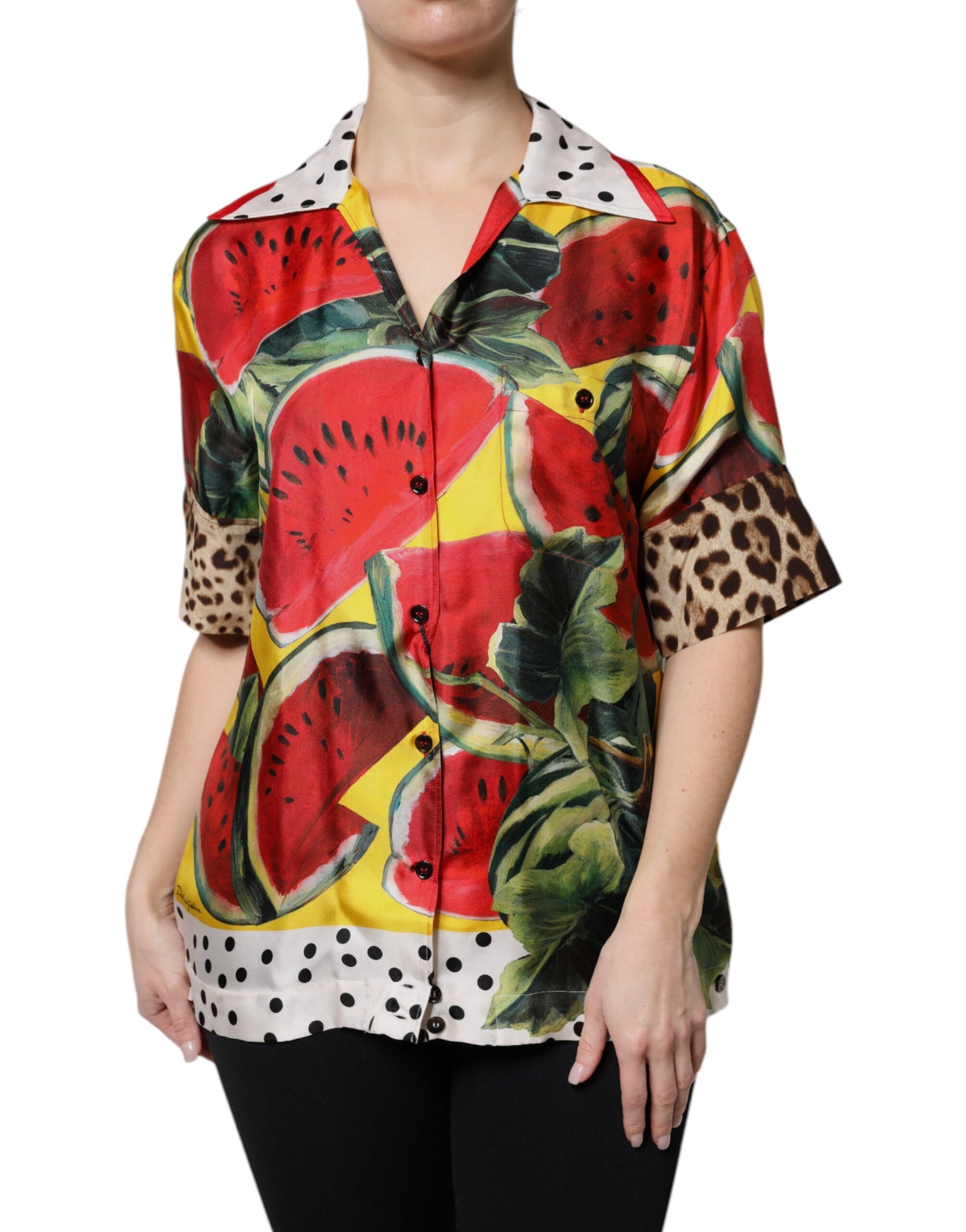 Dolce & Gabbana Multicolor Watermelon Collared Shirt Top | Regal Royce