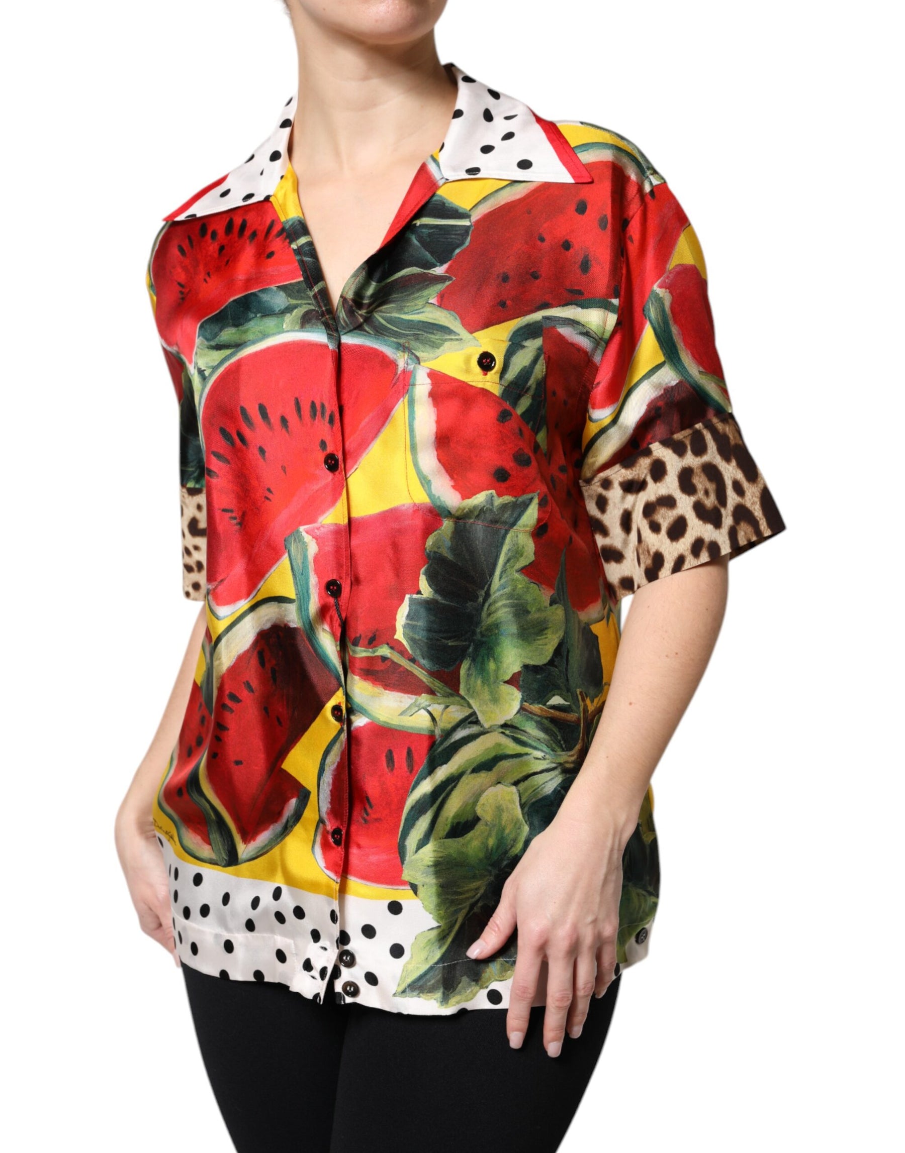 Dolce & Gabbana Multicolor Watermelon Collared Shirt Top | Regal Royce
