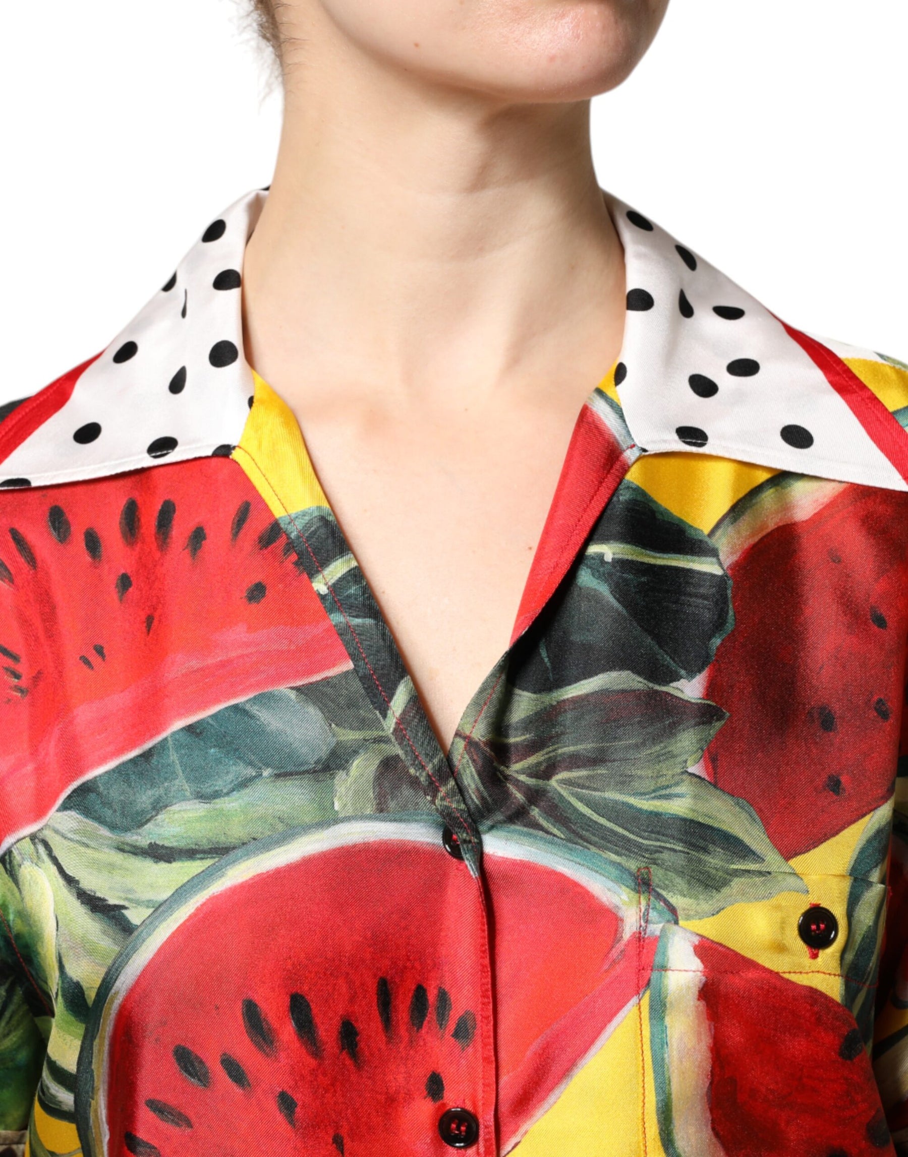Dolce & Gabbana Multicolor Watermelon Collared Shirt Top | Regal Royce