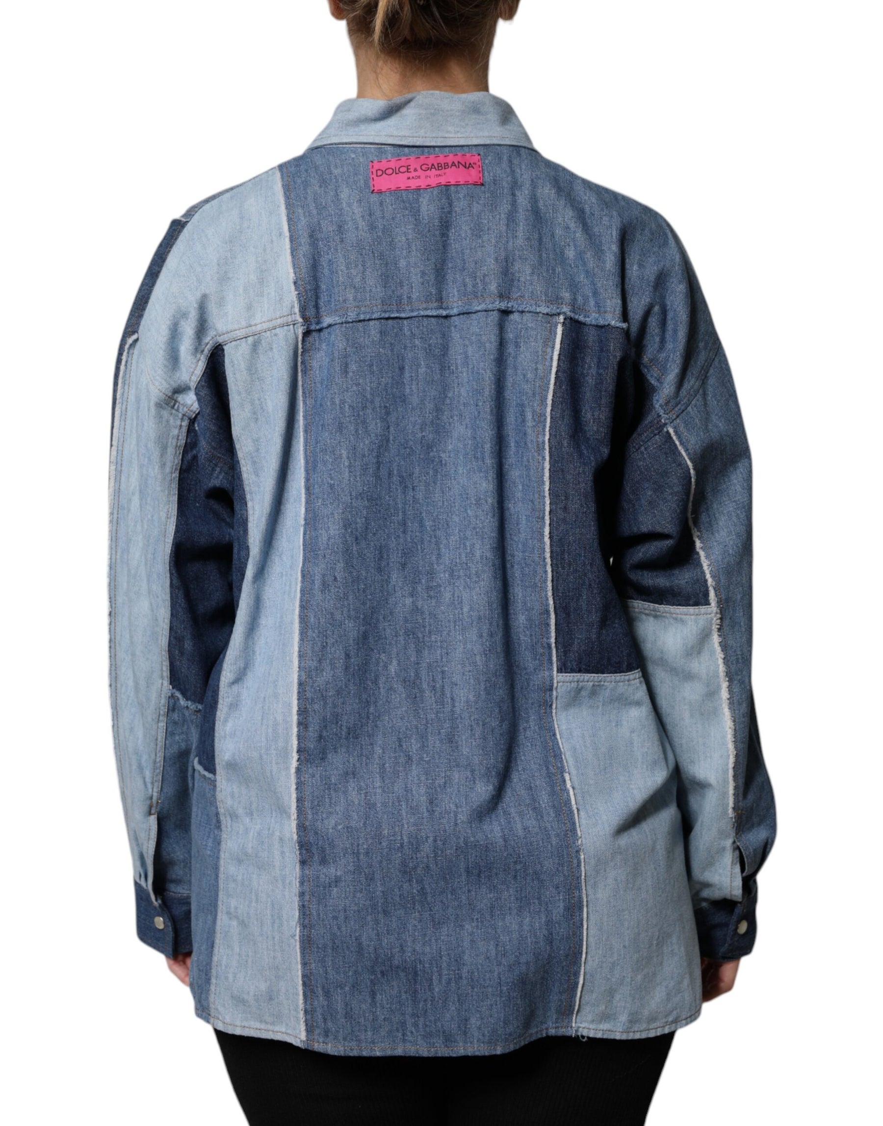 Dolce & Gabbana Blue Cotton Button Up Collared Long Sleeve Top | Regal Royce