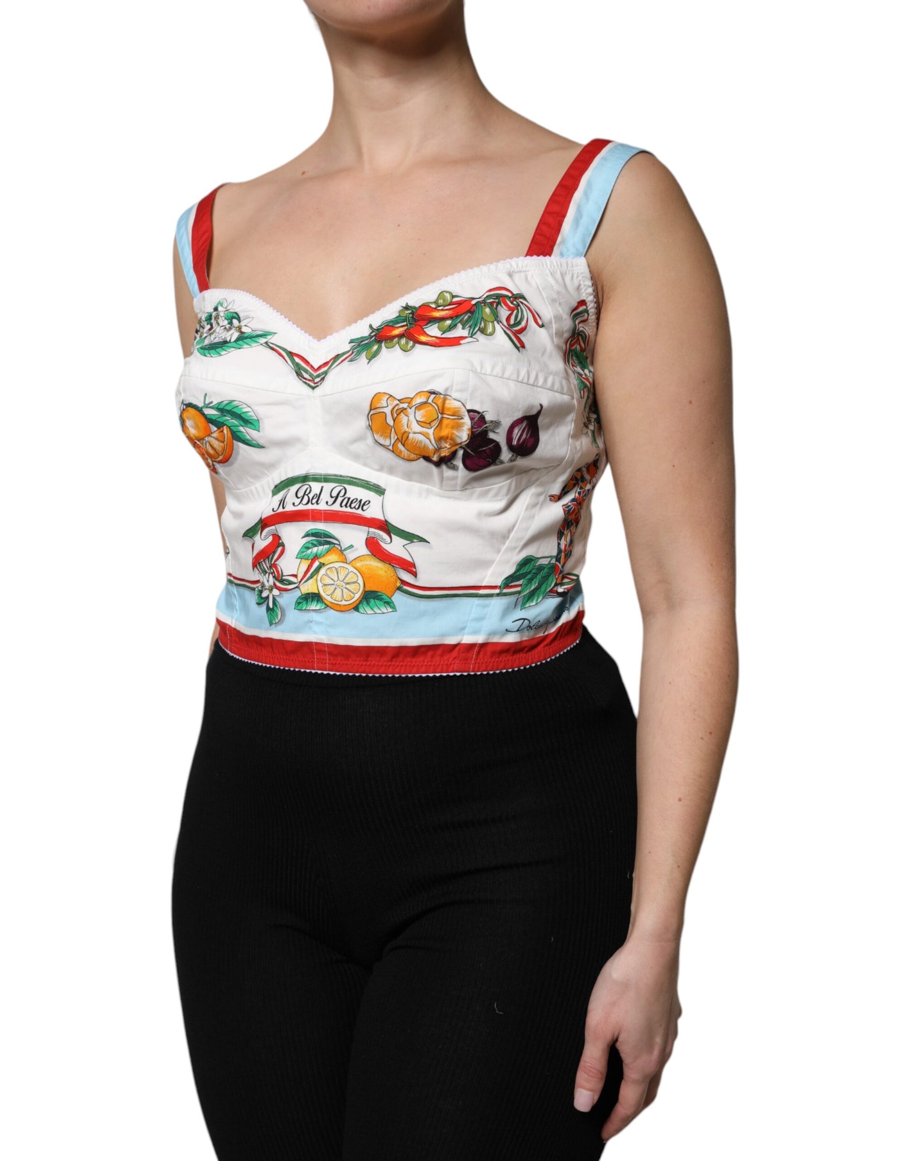Dolce & Gabbana White Vegetable Print Sweetheart Cropped Top | Regal Royce