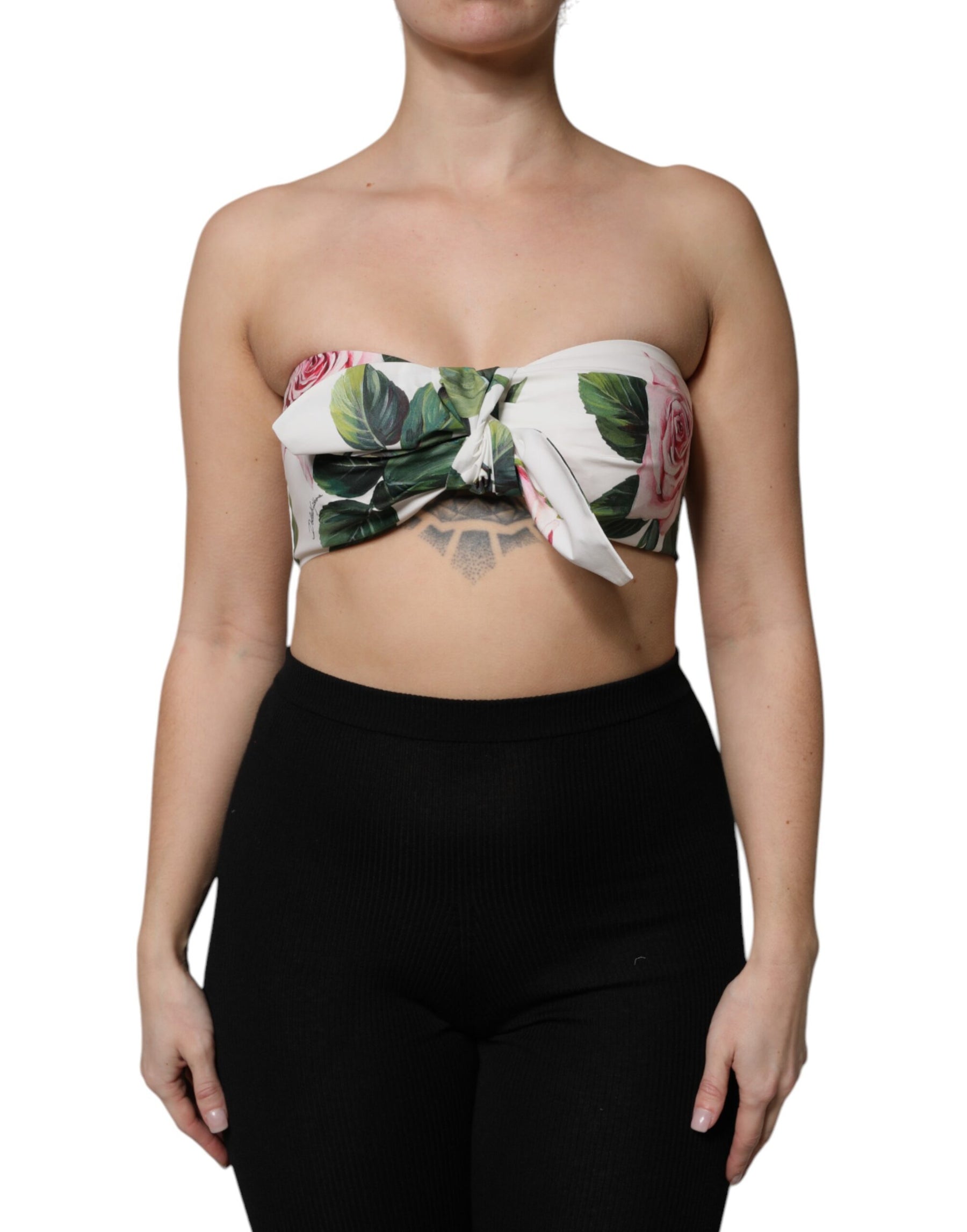 Dolce & Gabbana White Floral Print Cropped Bustier Corset Top | Regal Royce
