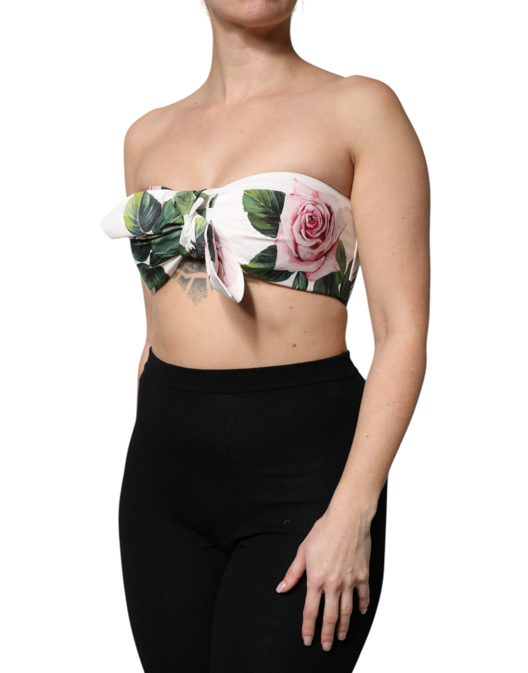 Dolce & Gabbana White Floral Print Cropped Bustier Corset Top | Regal Royce