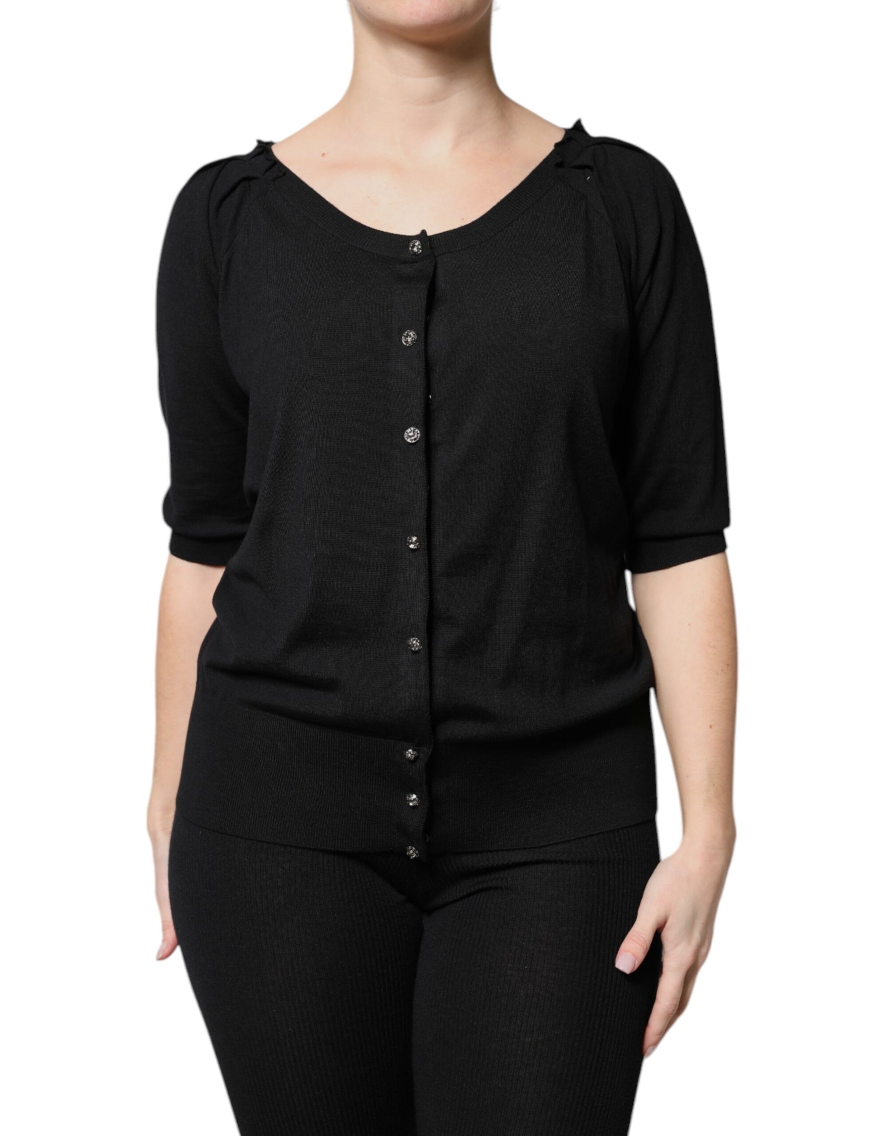 Dolce & Gabbana Black Button Down Short Sleeve Blouse Top | Regal Royce