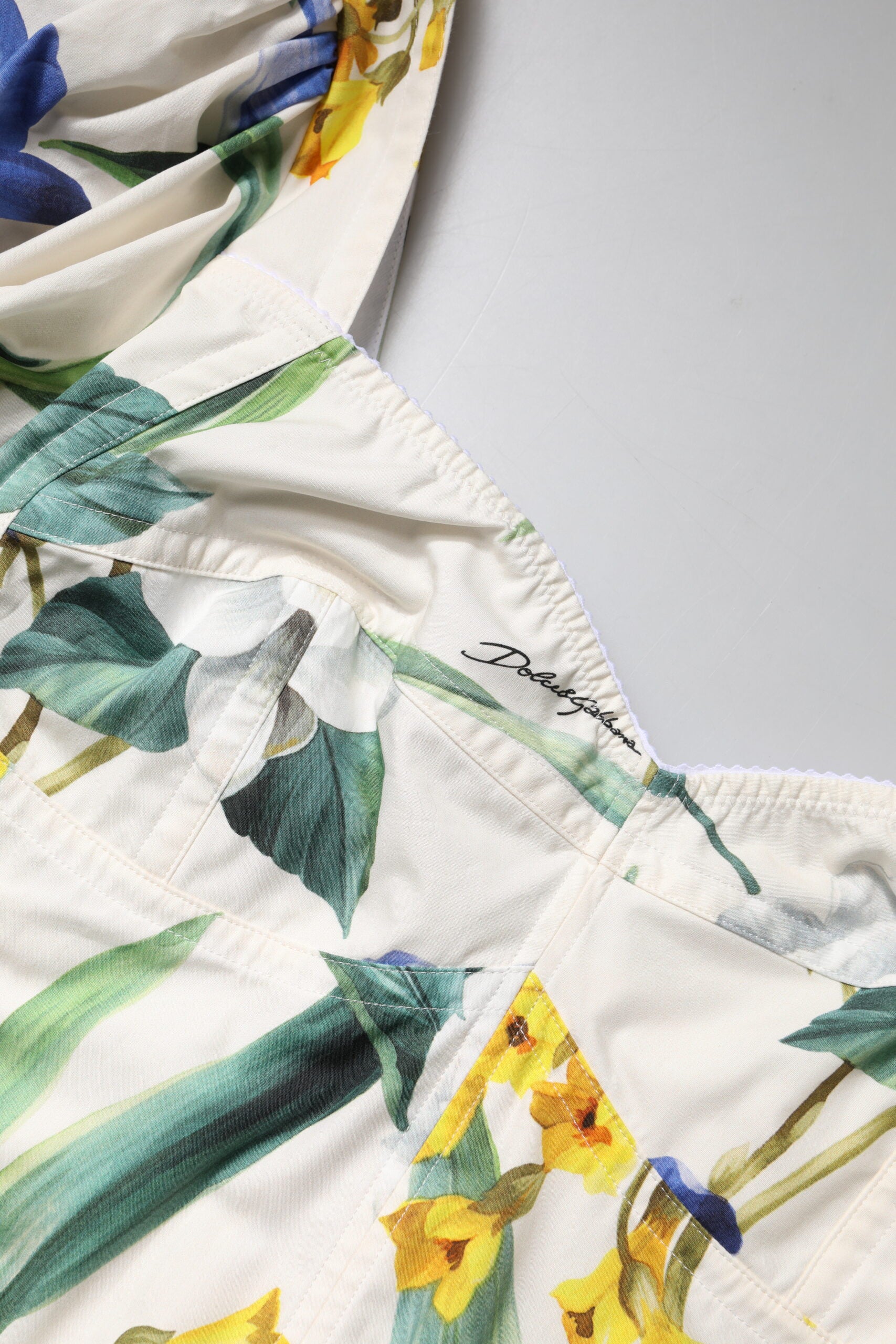 Dolce & Gabbana White Floral Puff Sleeves Crop Blouse Top | Regal Royce