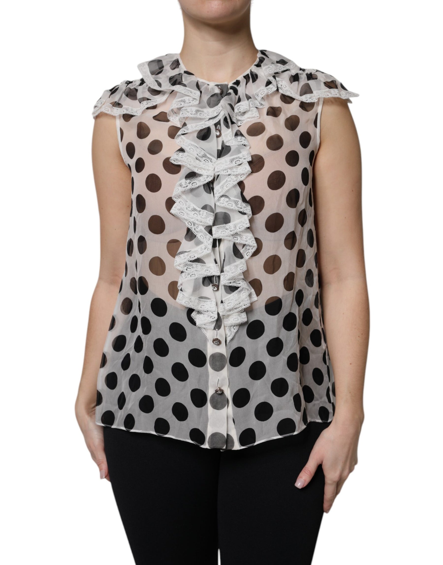 Dolce & Gabbana White Black Polka Dot Cotton Sleeveless Top | Regal Royce