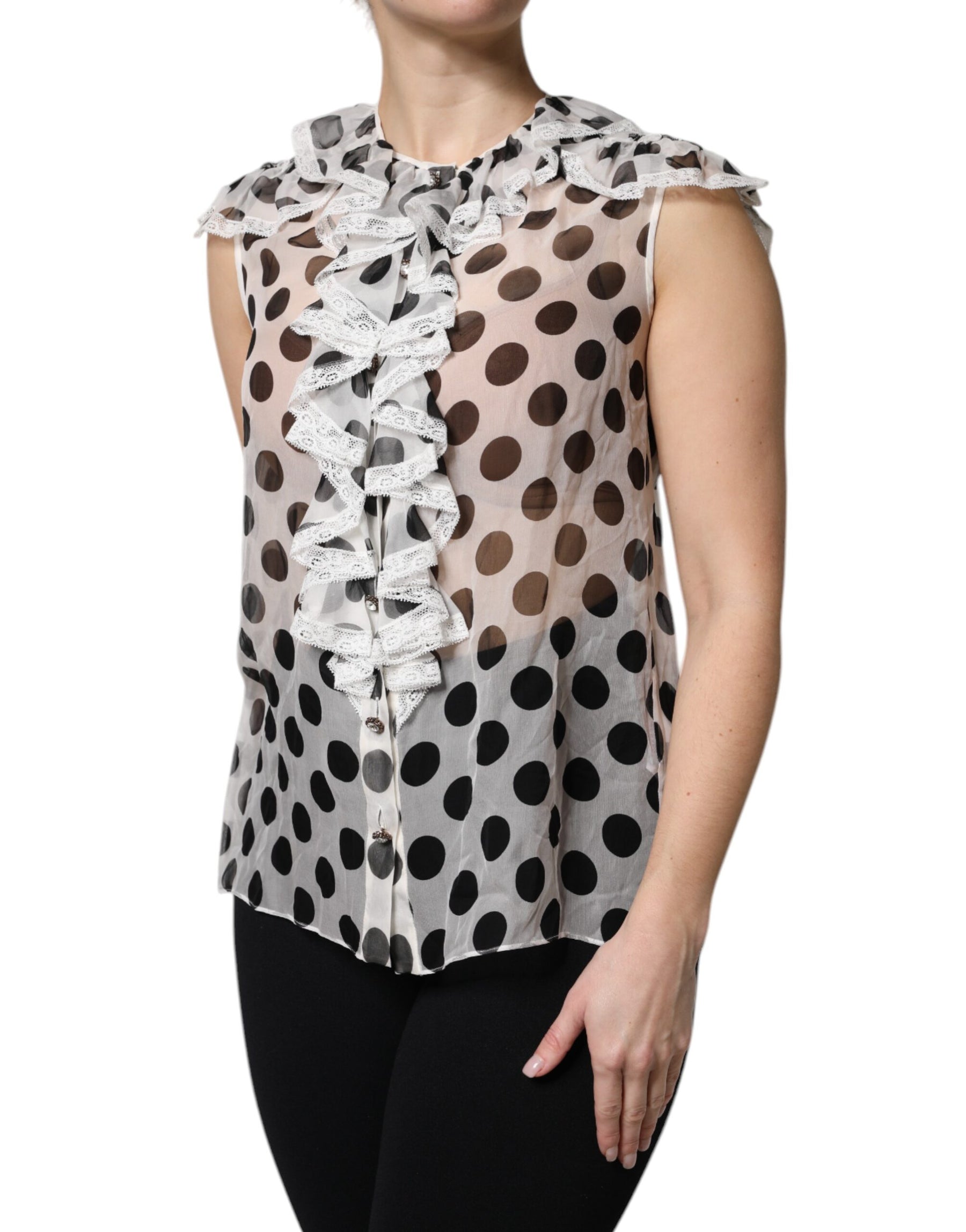 Dolce & Gabbana White Black Polka Dot Cotton Sleeveless Top | Regal Royce