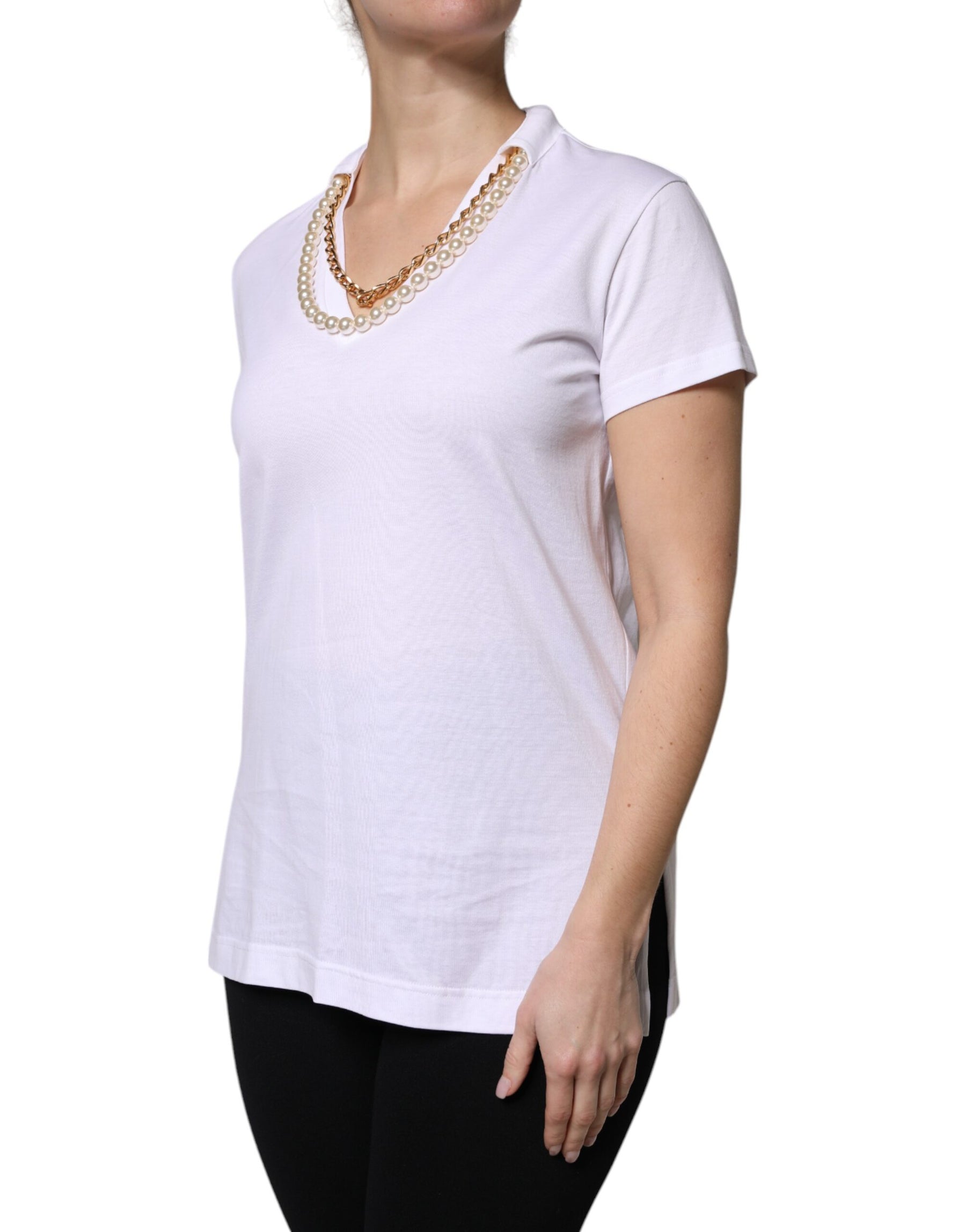 Dolce & Gabbana White Necklace Cotton Short Sleeve T-shirt | Regal Royce