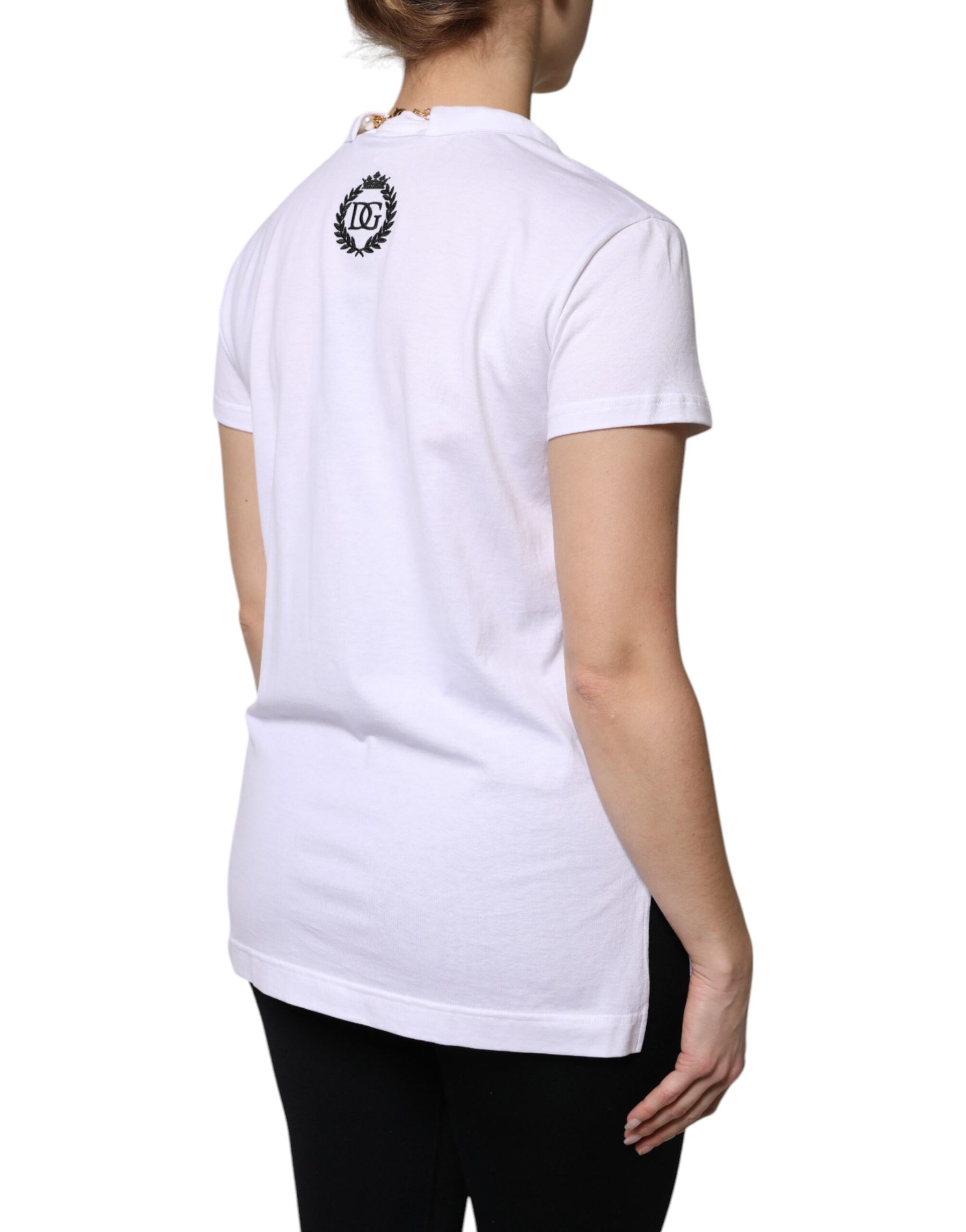 Dolce & Gabbana White Necklace Cotton Short Sleeve T-shirt | Regal Royce