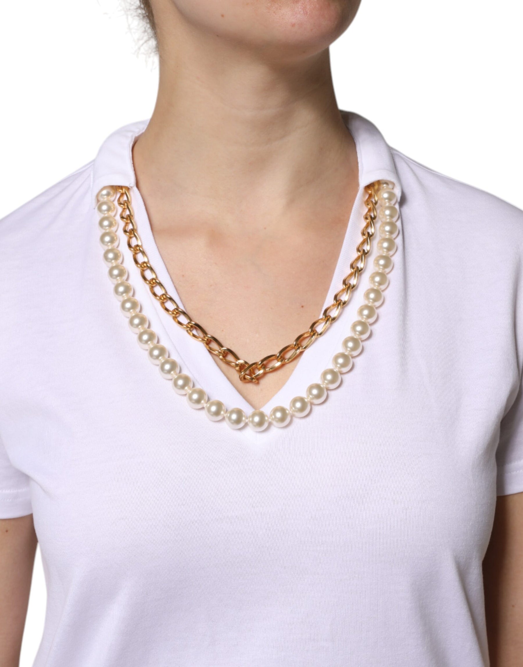 Dolce & Gabbana White Necklace Cotton Short Sleeve T-shirt | Regal Royce