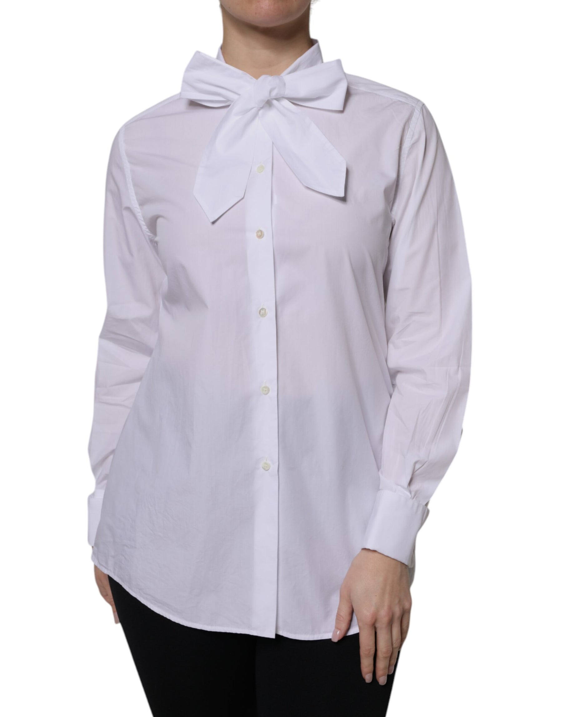 Dolce & Gabbana White Ascot Collar Long Sleeve Blouse Top | Regal Royce