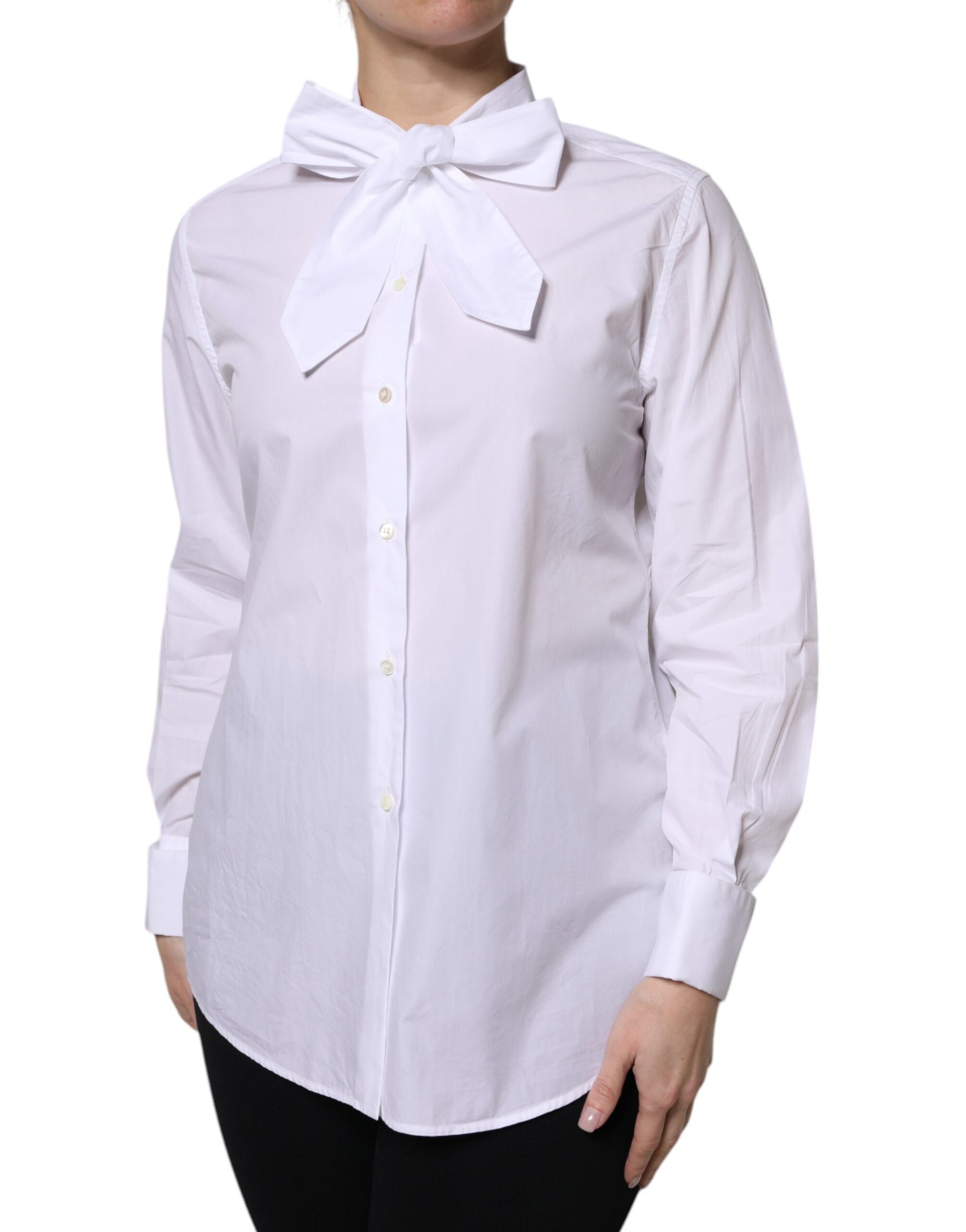Dolce & Gabbana White Ascot Collar Long Sleeve Blouse Top | Regal Royce