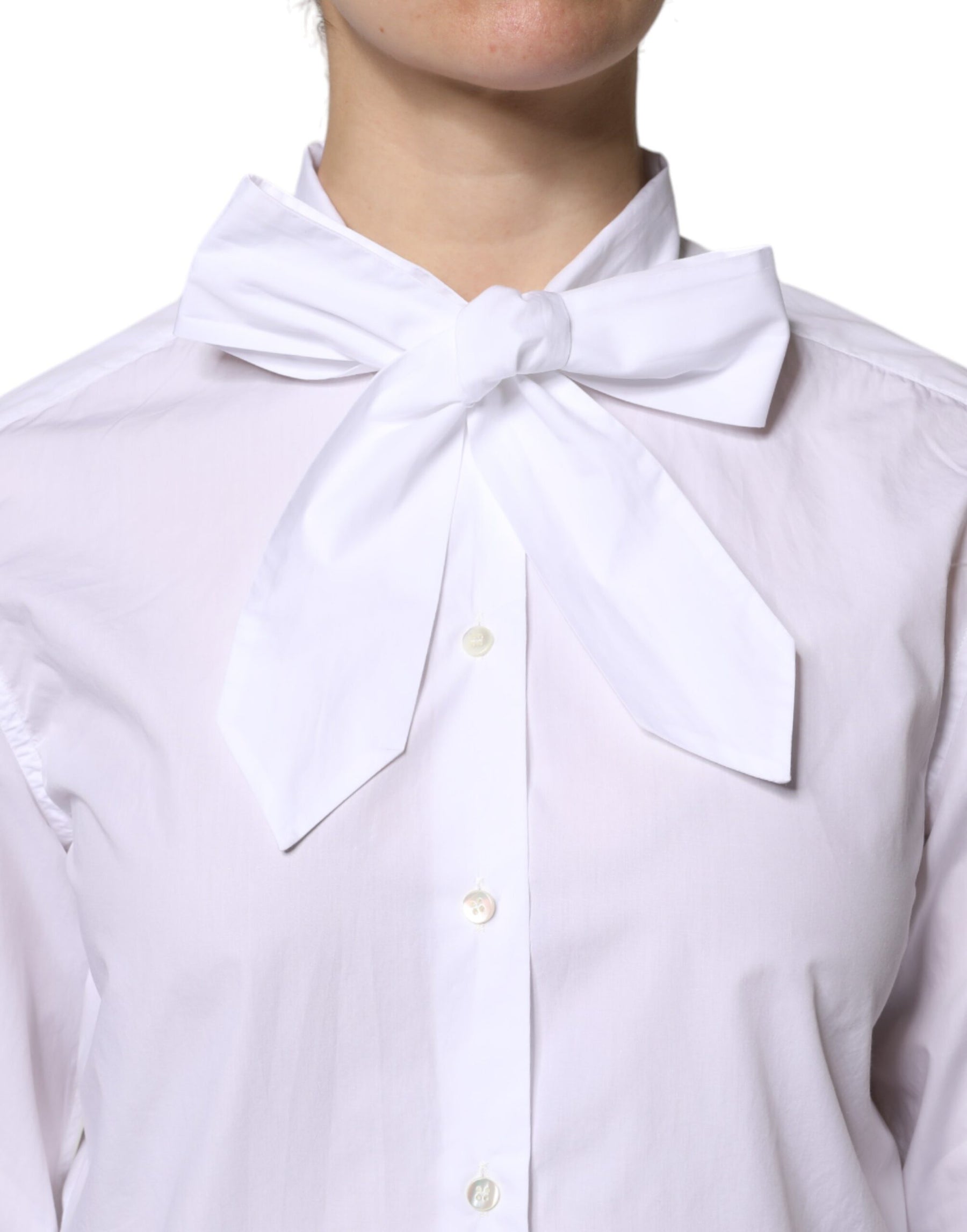 Dolce & Gabbana White Ascot Collar Long Sleeve Blouse Top | Regal Royce